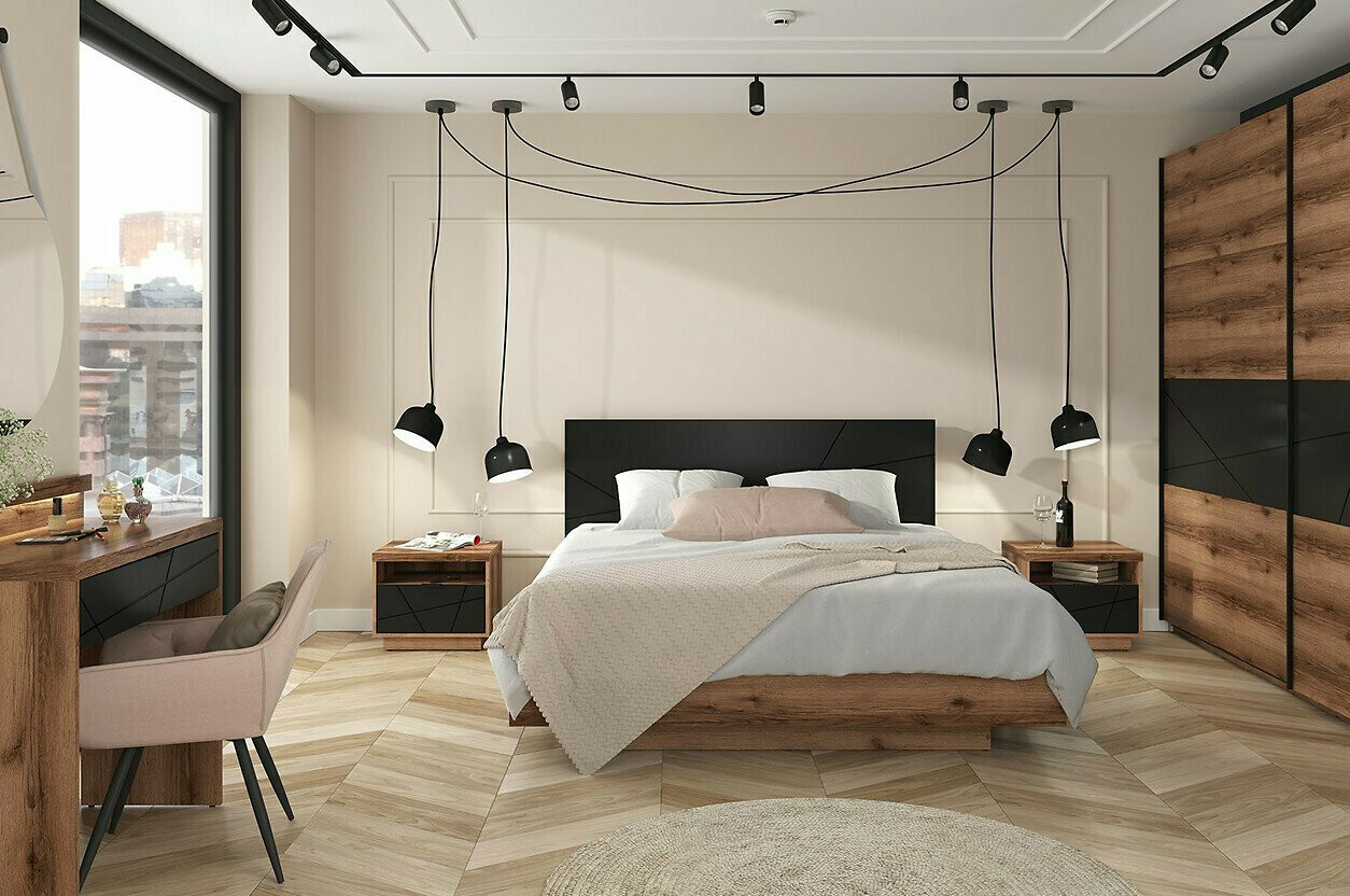 Nachtkastje Fivale 115 (Donker delano-eik + Matzwart)