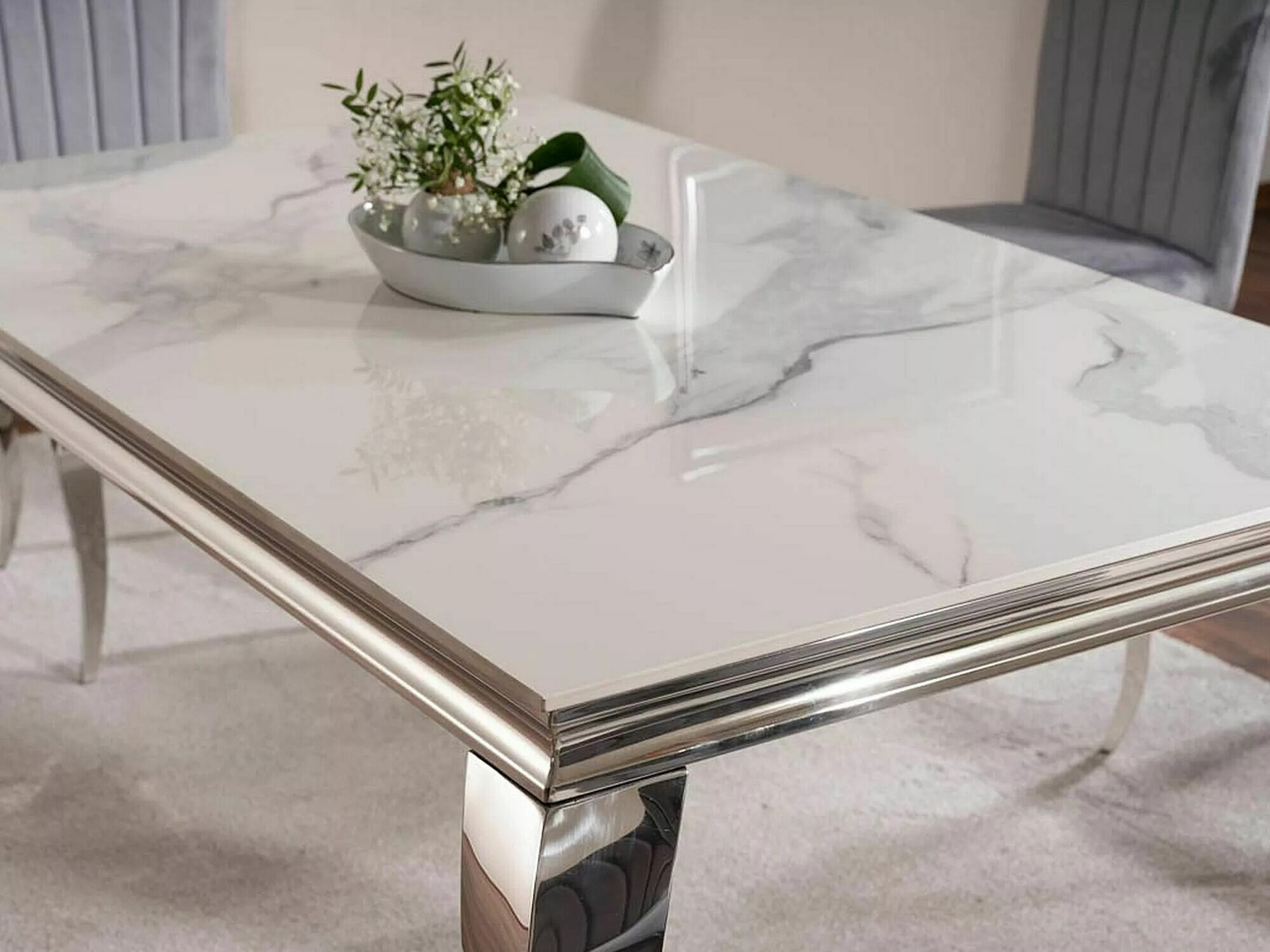 Tafel Detroit 325 (Zilver + Wit marmer)