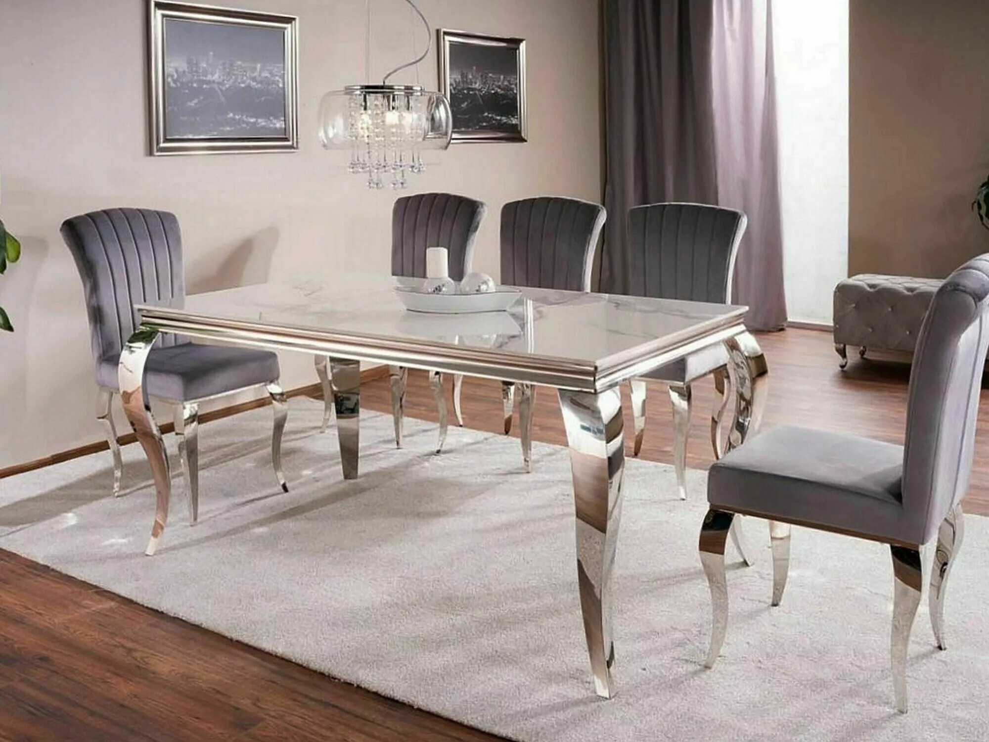 Tafel Detroit 325 (Zilver + Wit marmer)