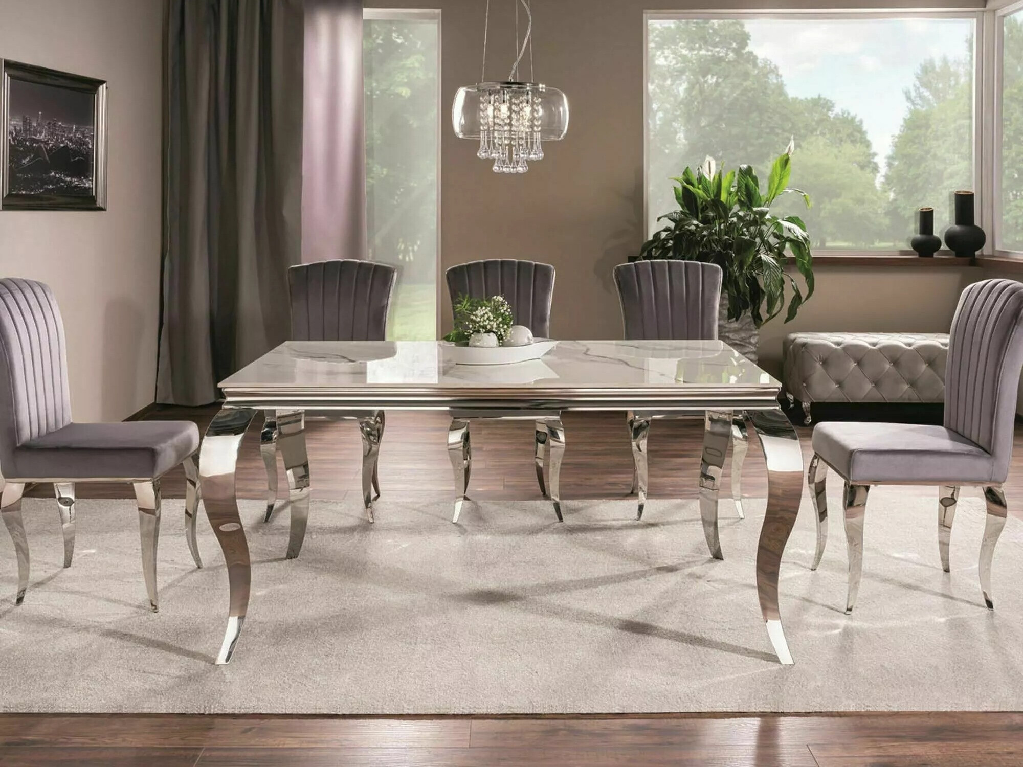 Tafel Detroit 325 (Zilver + Wit marmer)