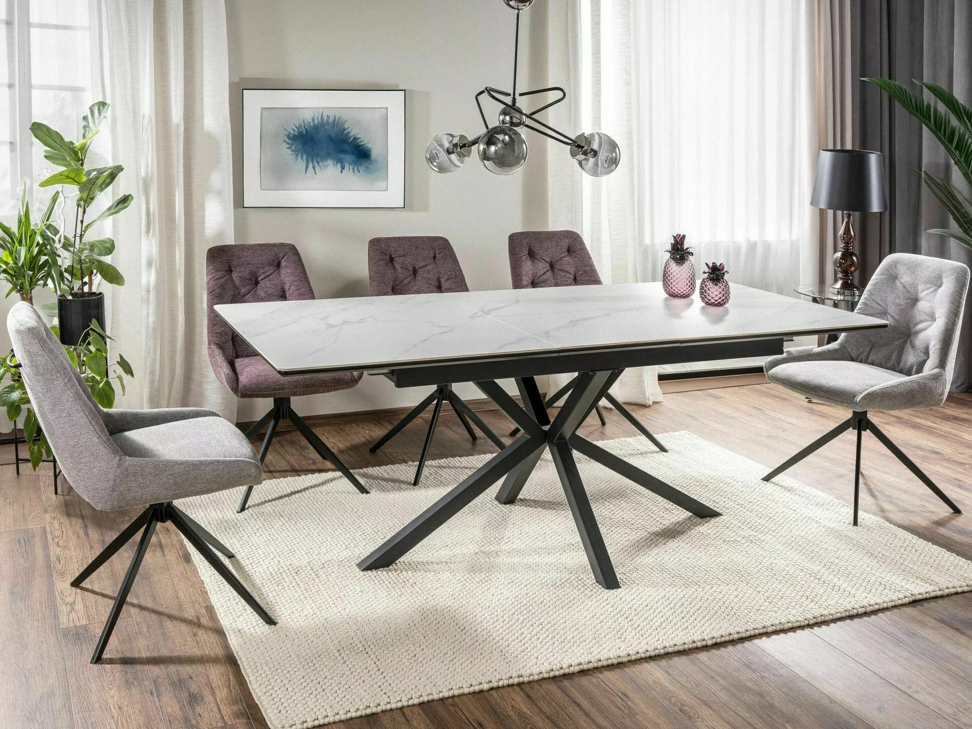 Tafel Detroit 374 (Wit marmer + Zwart)
