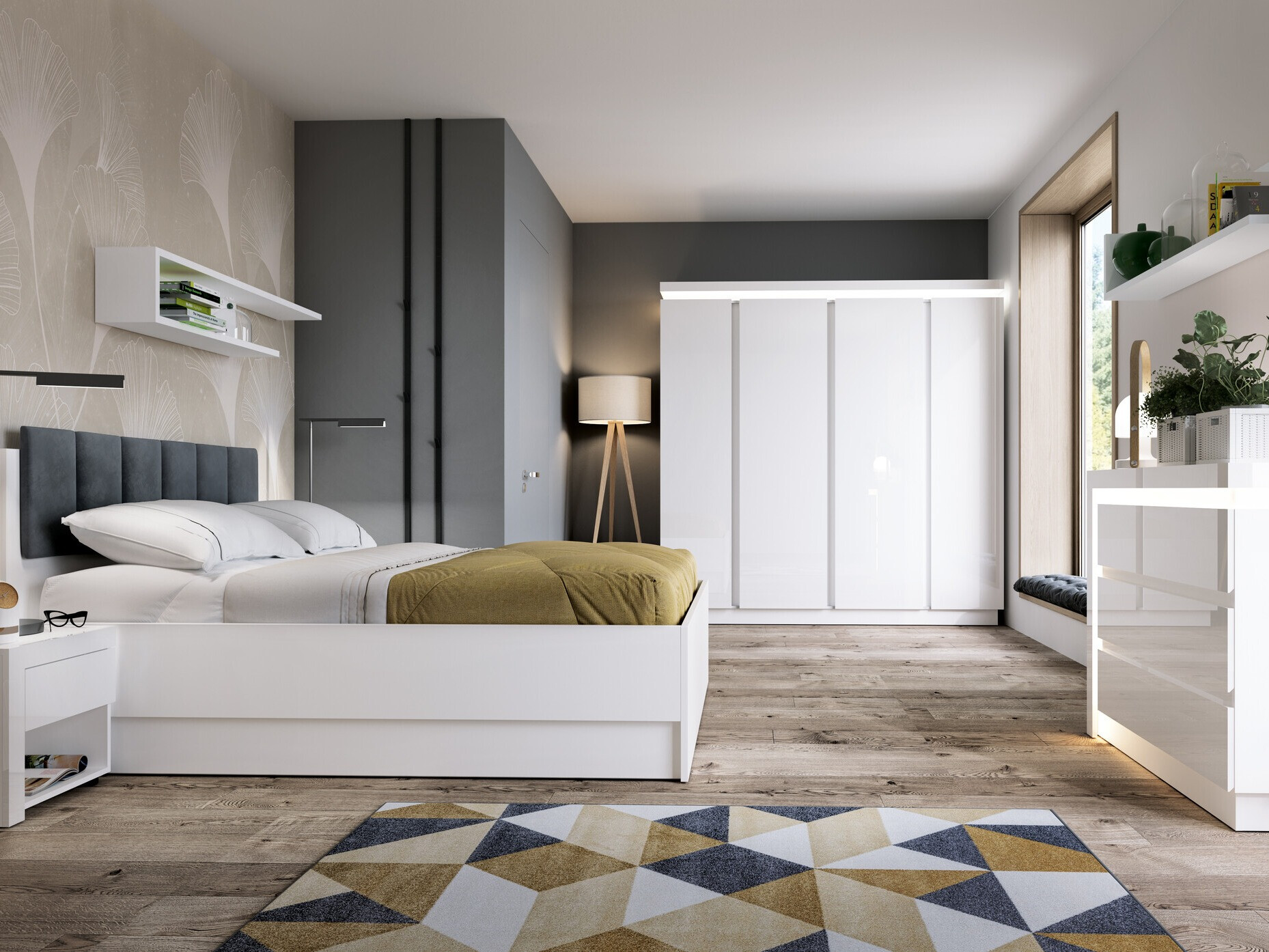 Kledingkast Feldeli 116 (Wit + Glanzend wit)