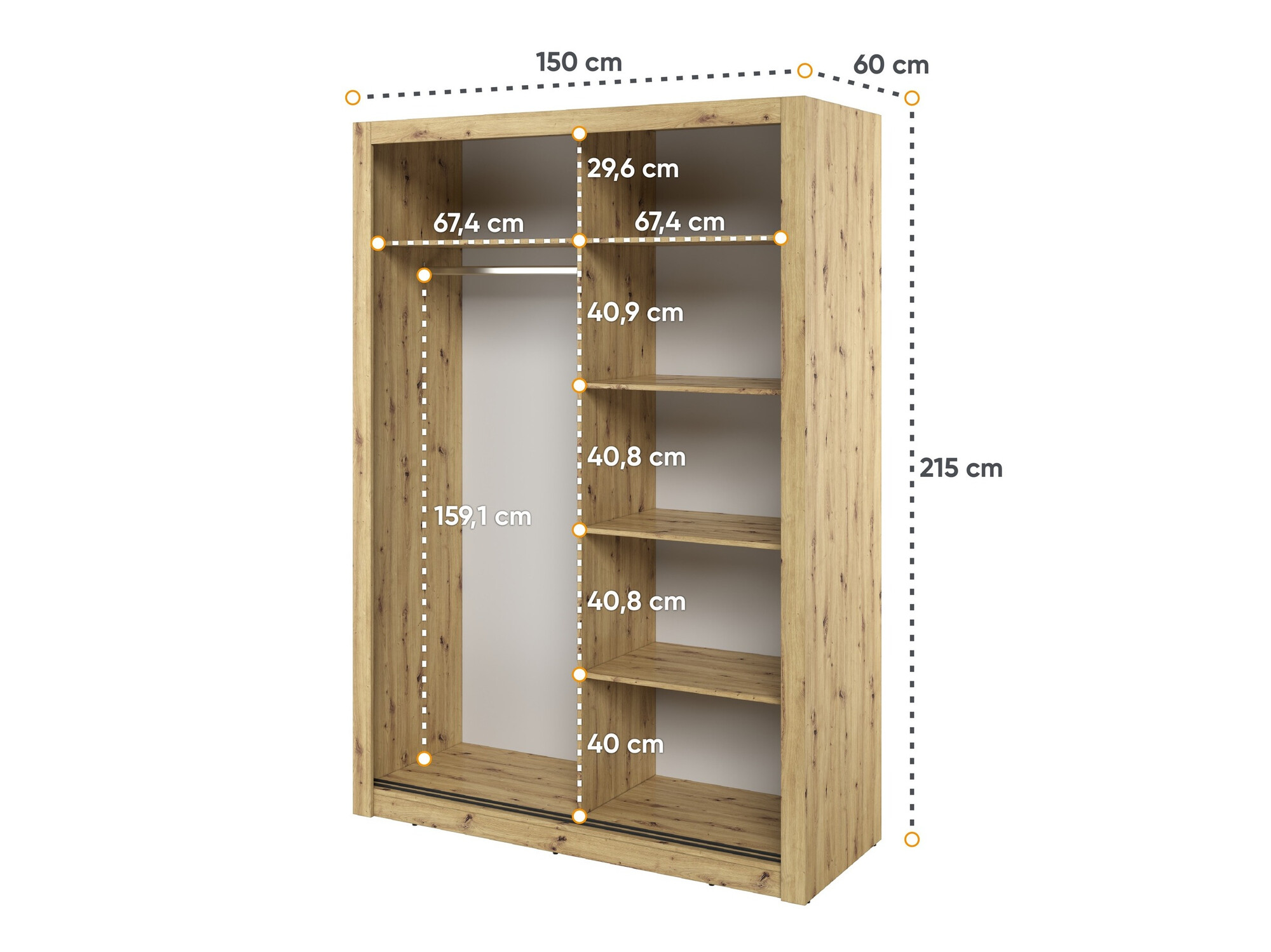 Kledingkast Fresno 152 (Artisan eiken)