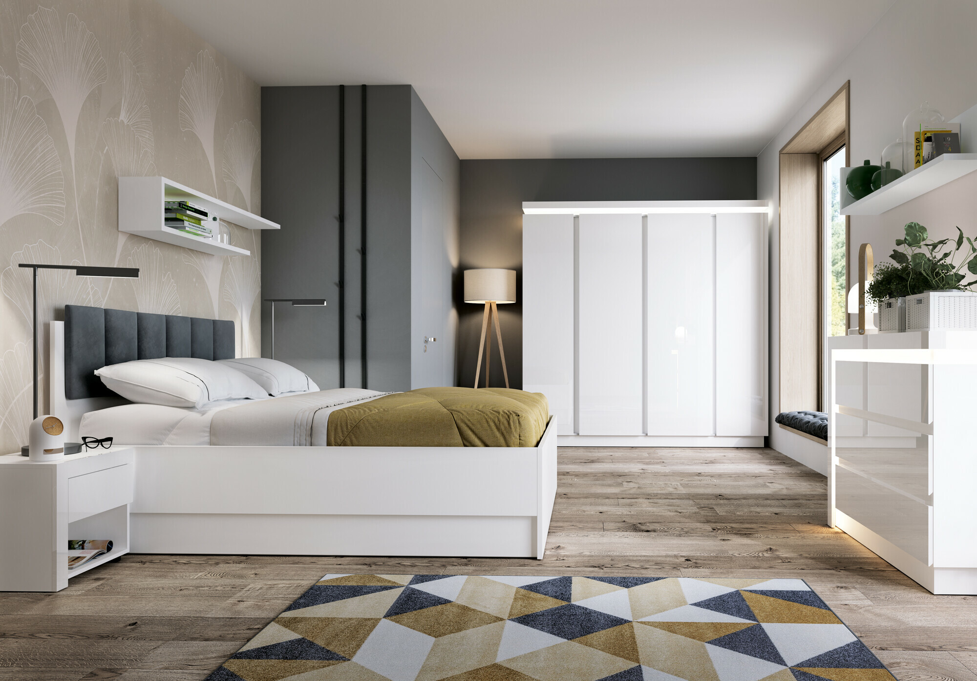 Ladekast Feldeli 103 (Wit + Glanzend wit)