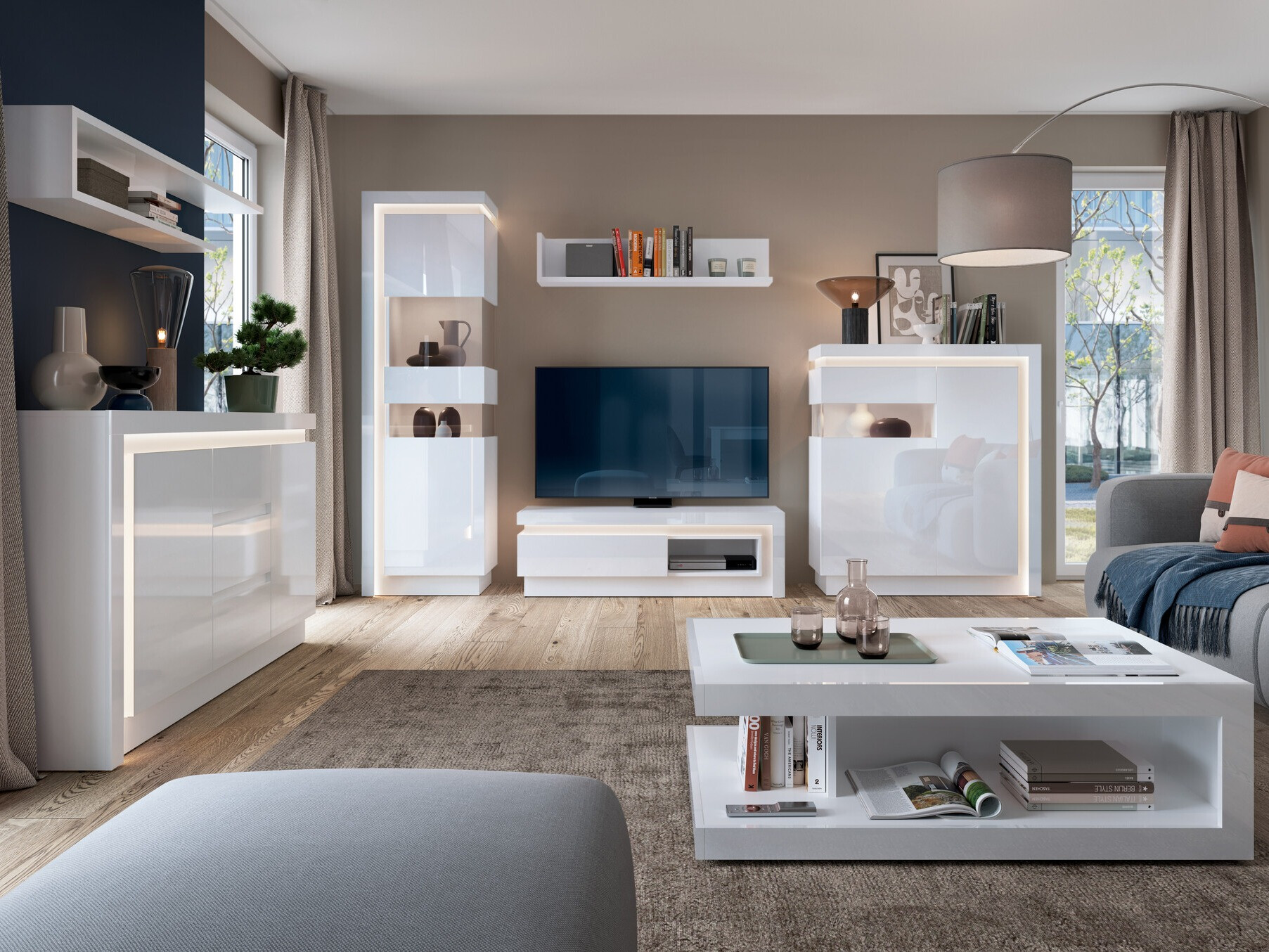 Ladekast Feldeli 103 (Wit + Glanzend wit)