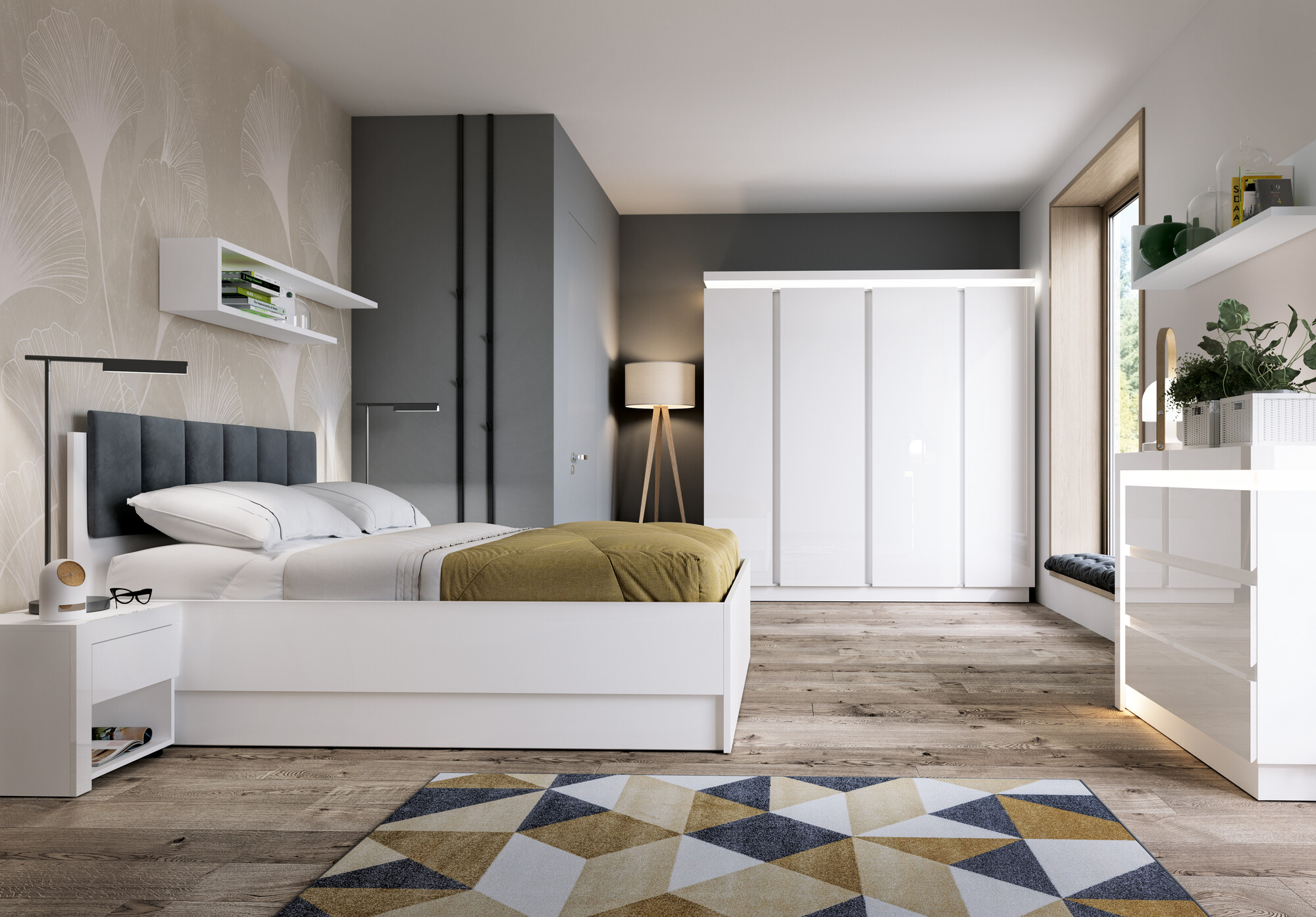 Nachtkastje Feldeli 113 (Wit + Glanzend wit)