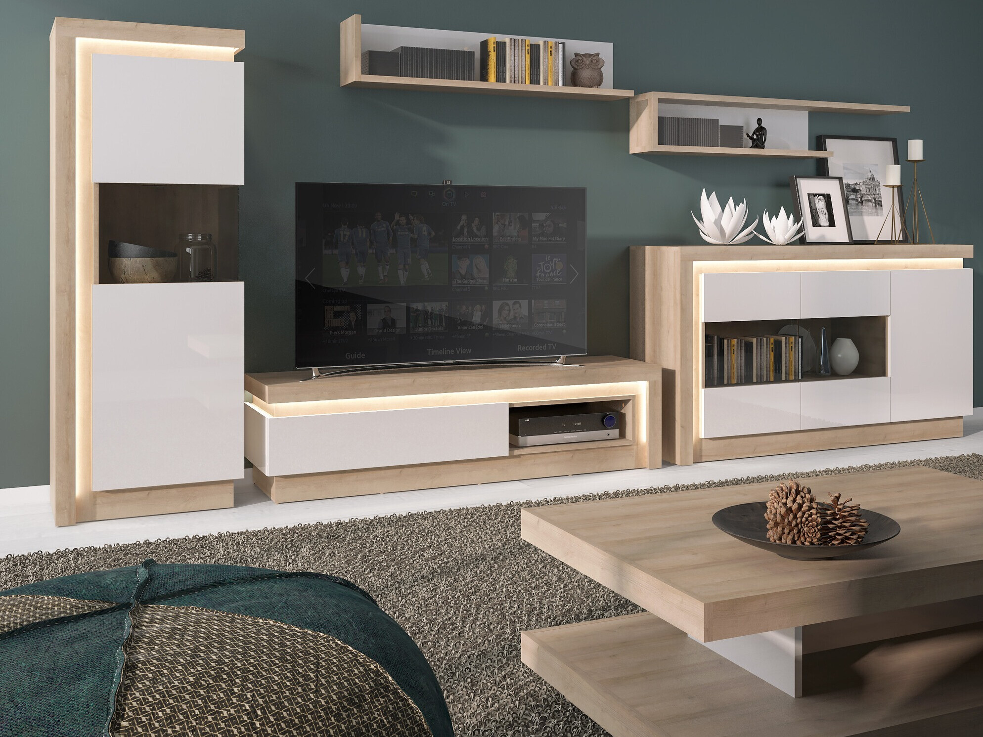 Dressoir Feldeli 104 (Riviera eiken + Glanzend wit)