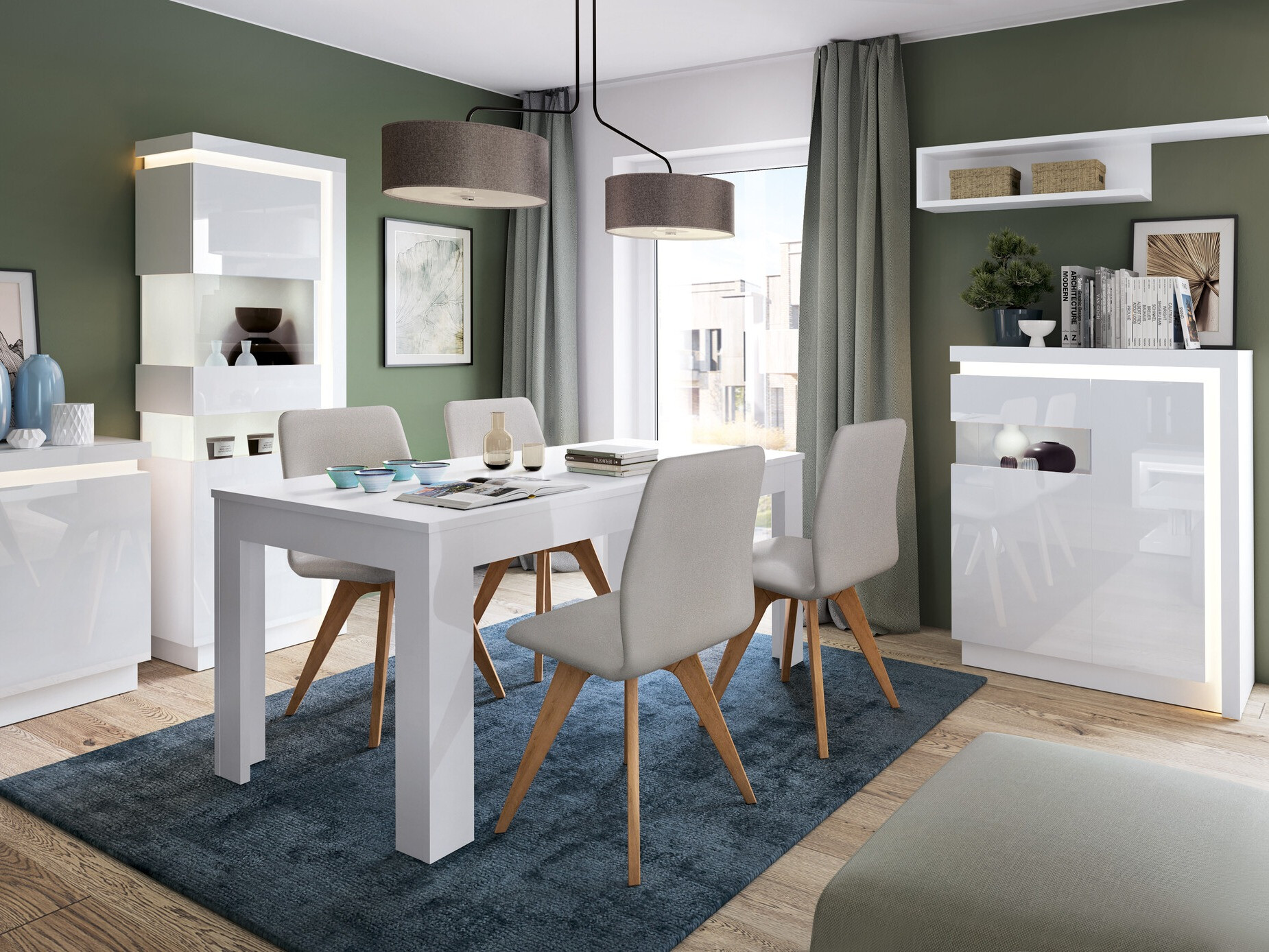 Dressoir Feldeli 112 (Wit + Glanzend wit)