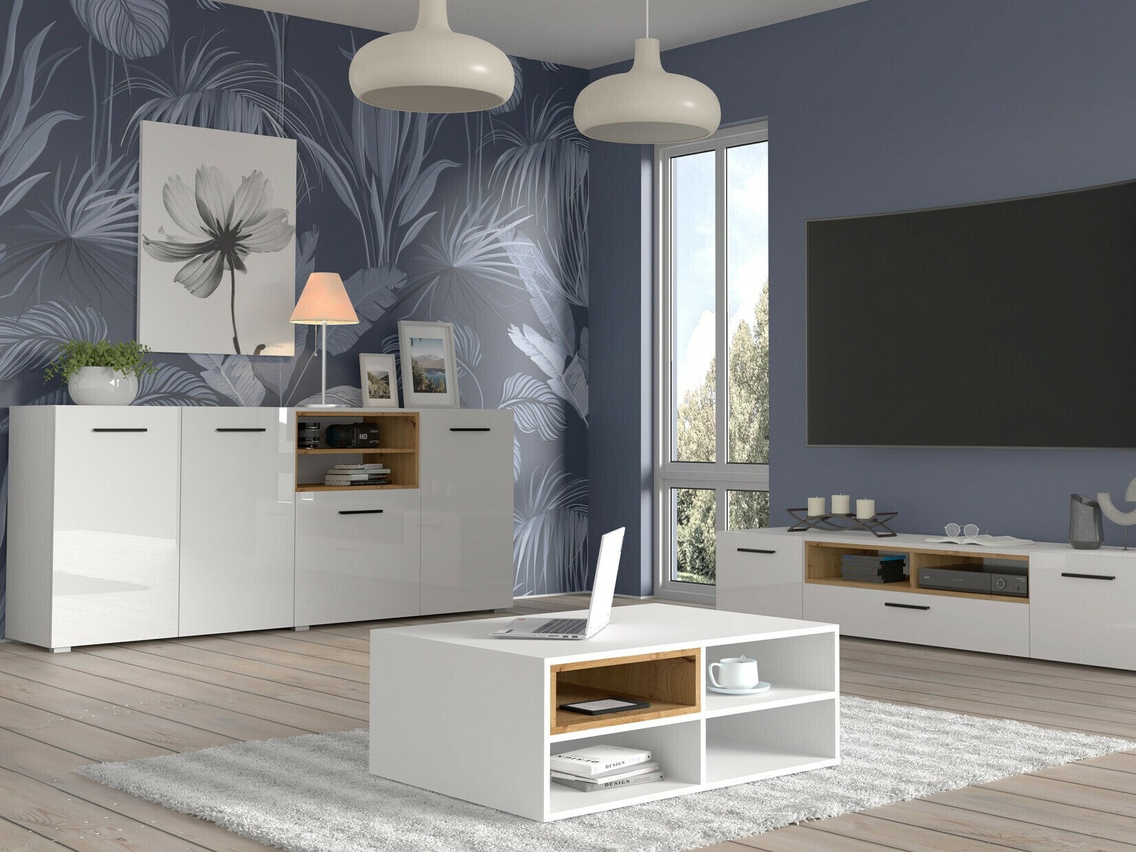 Salontafel Livorla 100 (Mat wit + Artisan eiken)