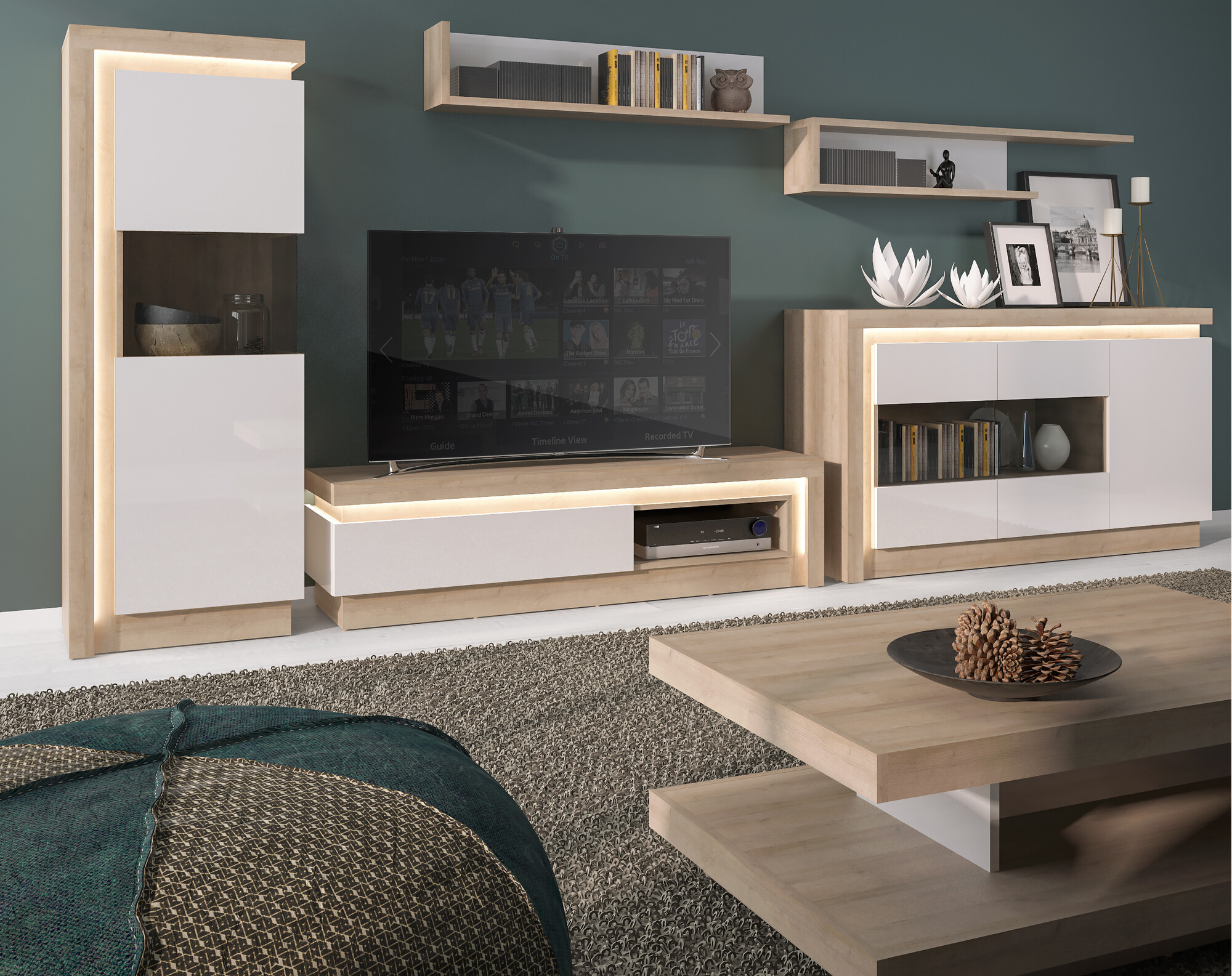 Wandplank Feldeli 109 (Riviera eiken + Glanzend wit)