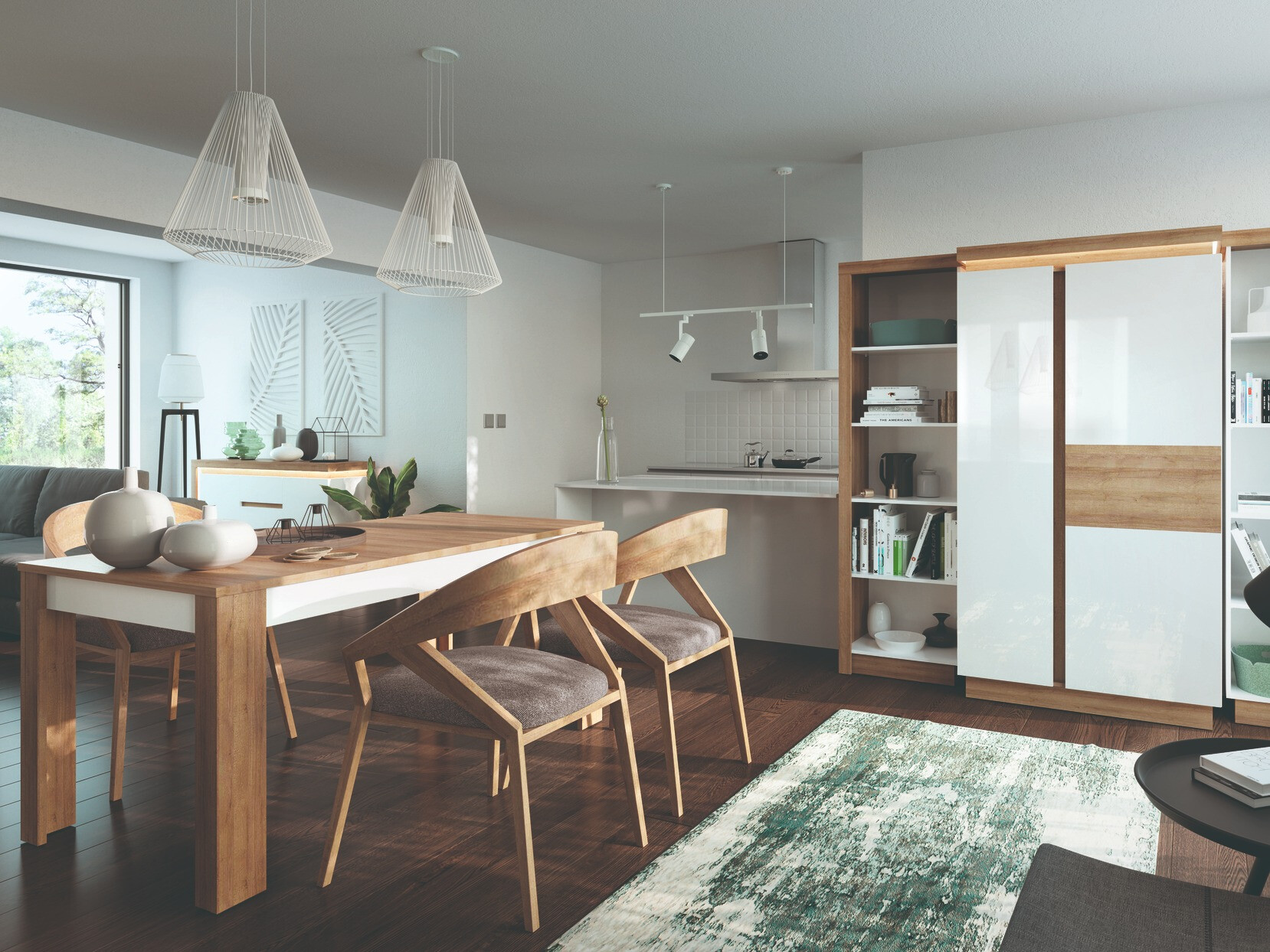 Tafel Feldeli 119 (Riviera eiken + Glanzend wit)