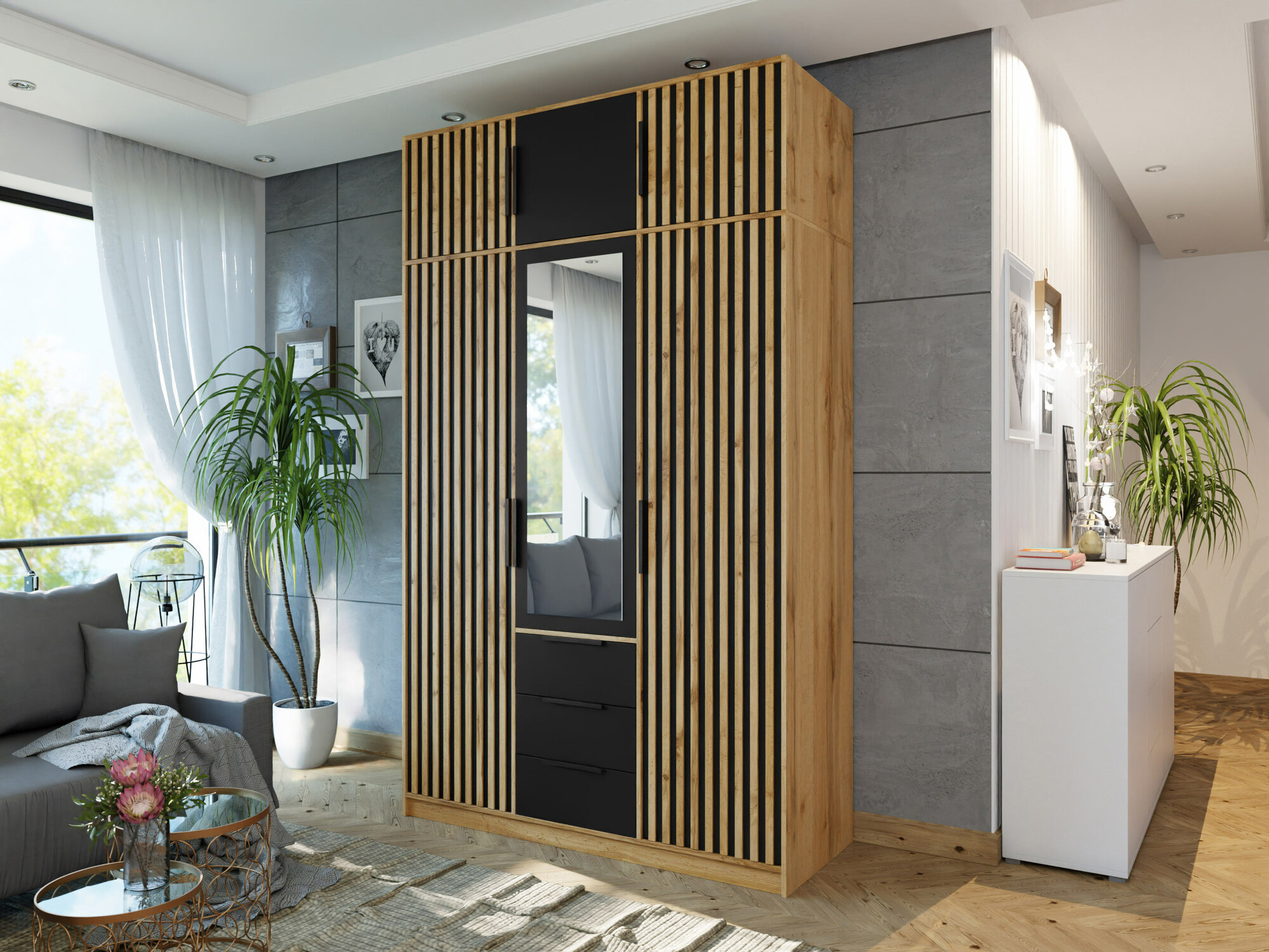 Kledingkast Collis I (Wotan eik + Zwart)