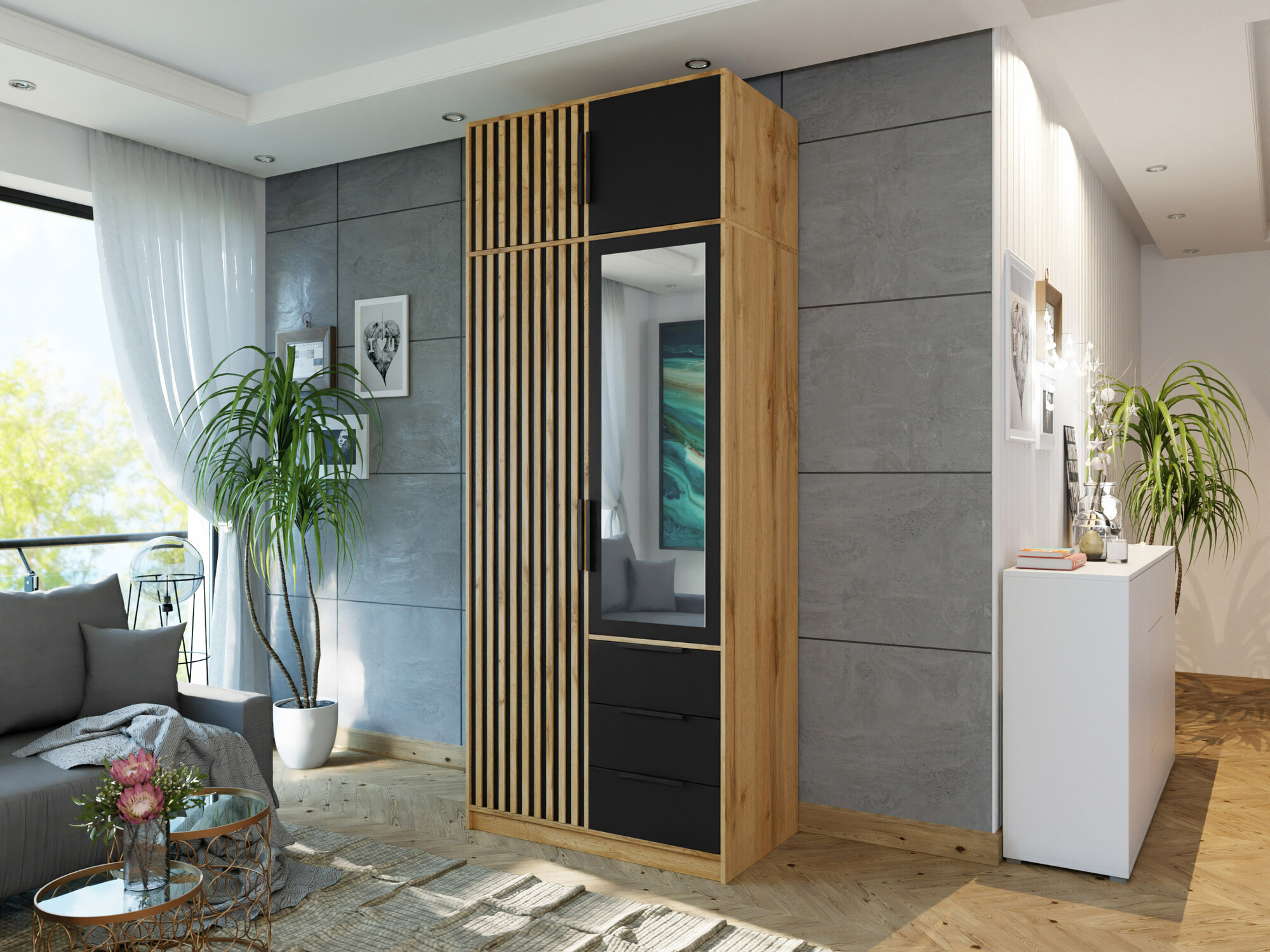 Kledingkast Collis (Wotan eik + Zwart)