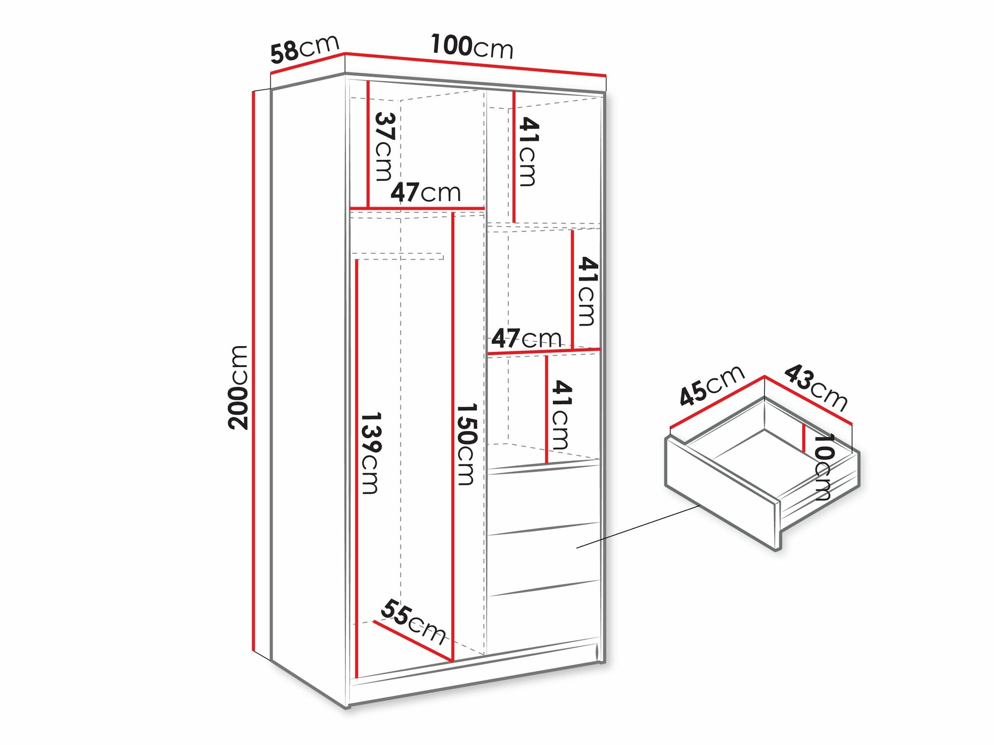Kledingkast Enolevo 104 (Wit + Wotan eik)
