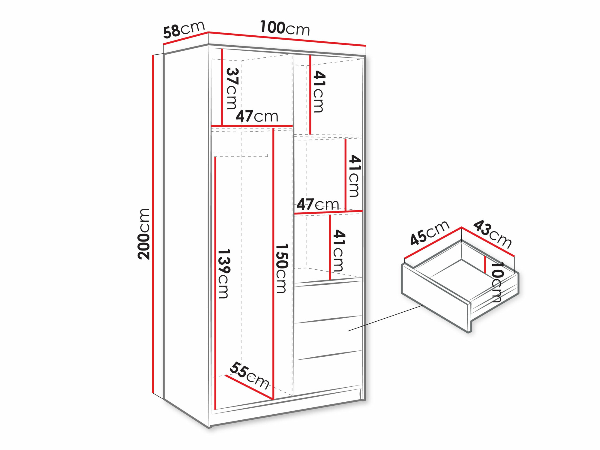 Kledingkast Enolevo 104 (Wotan eik + Zwart)