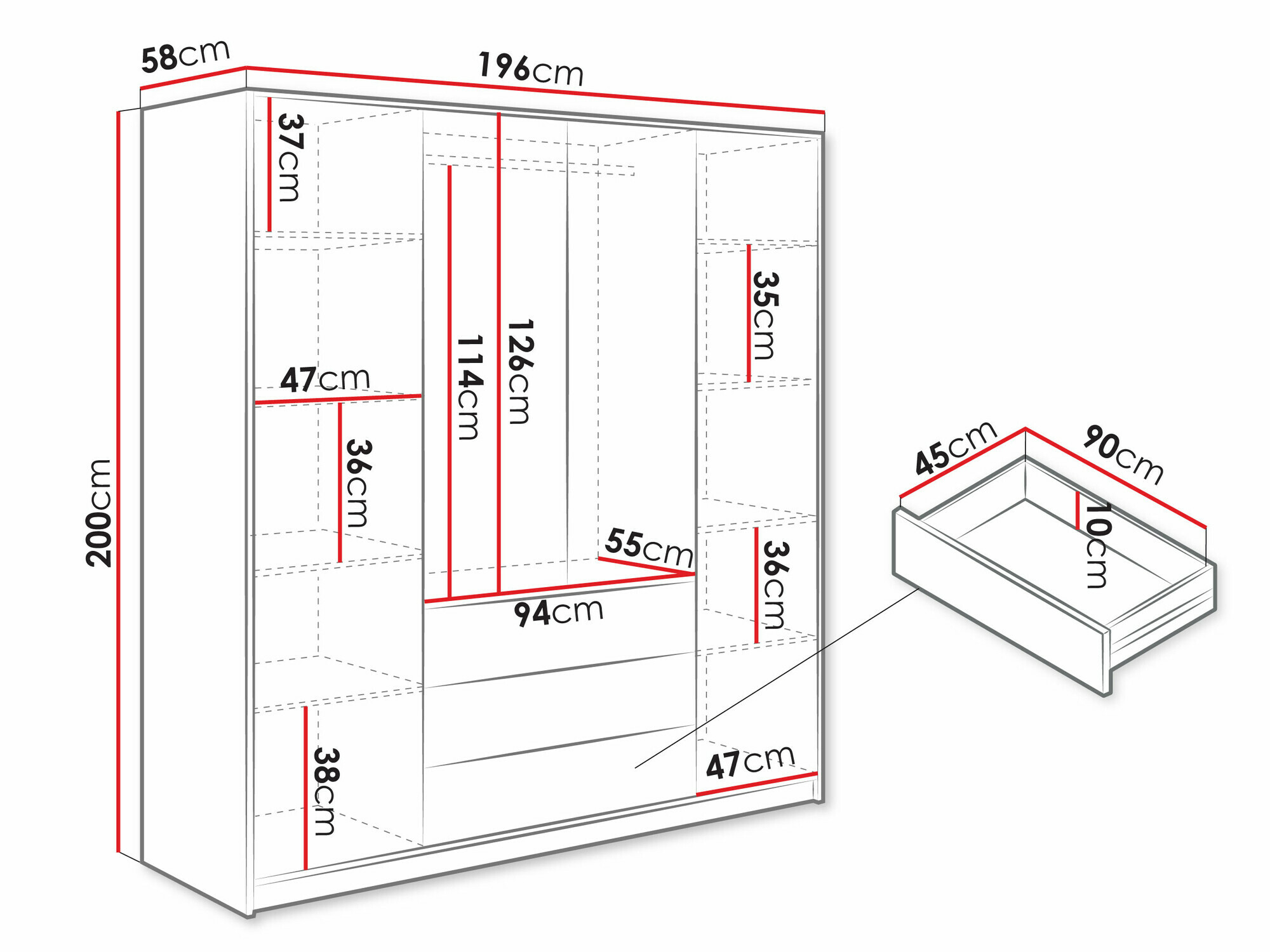 Kledingkast Enolevo 108 (Wotan eik + Zwart)