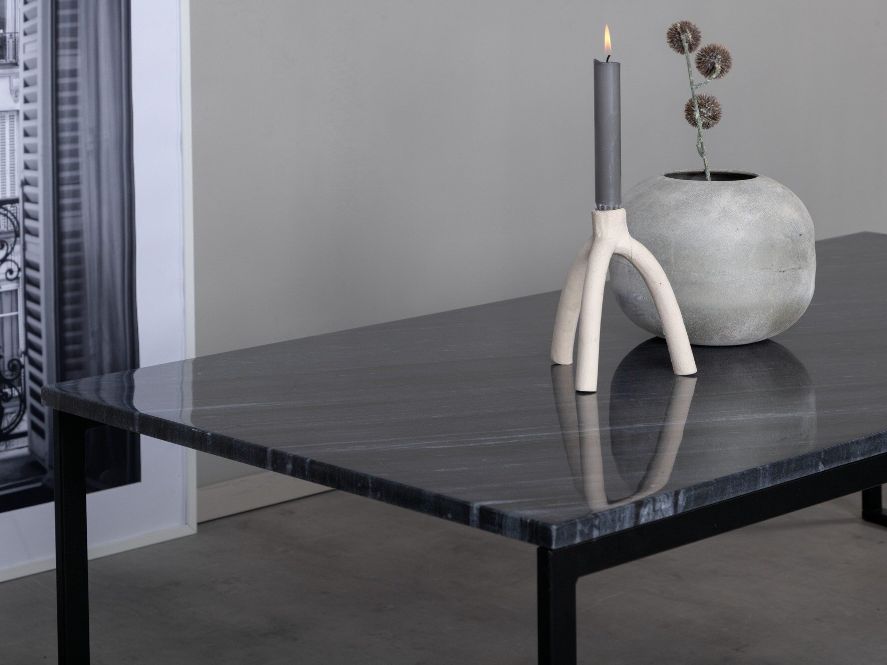 Salontafel Dallas 179 (Grijs marmer + Zwart)