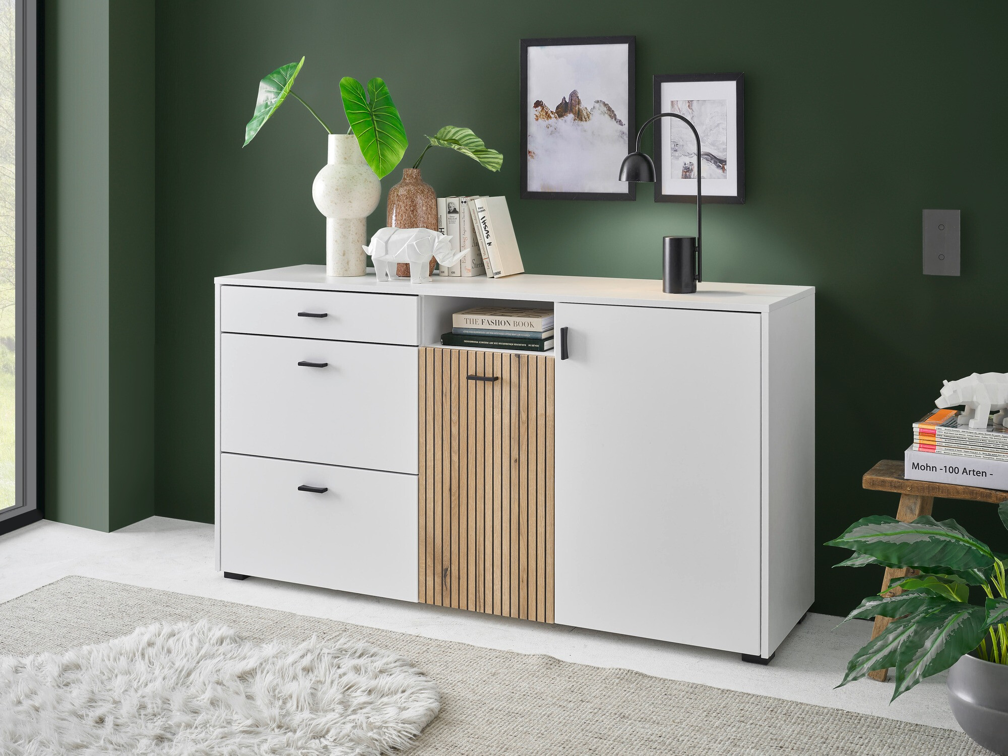 Ladekast Belmelu 107 (Wit + Eiken)