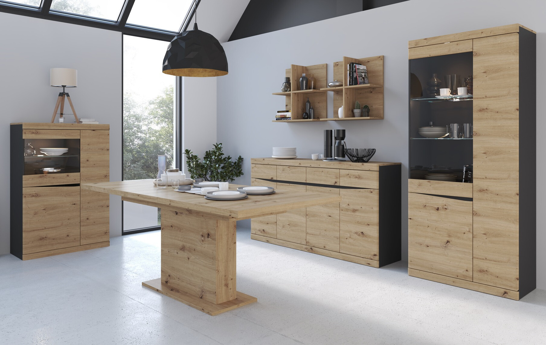 Boekenkast Venlori 129 (Antraciet + Artisan eiken)