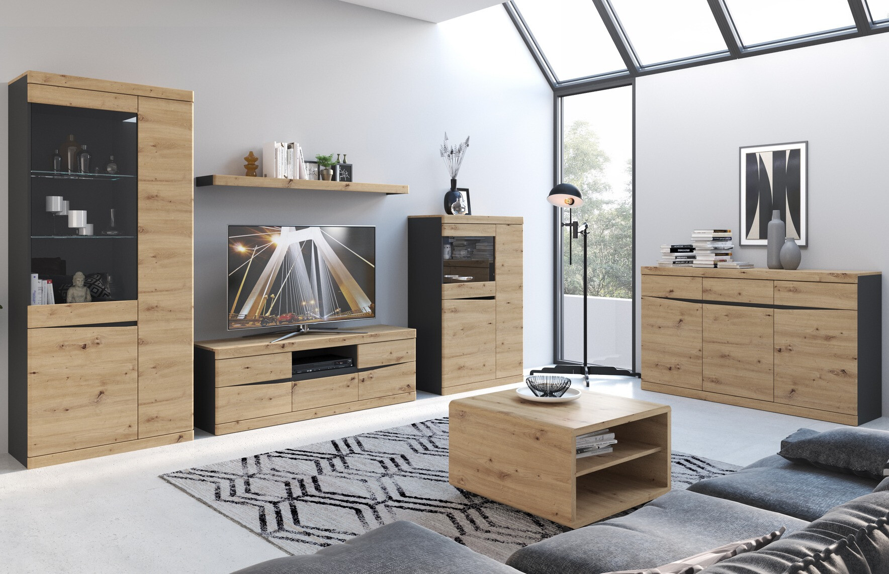 TV-meubel Venlori 121 (Antraciet + Artisan eiken)