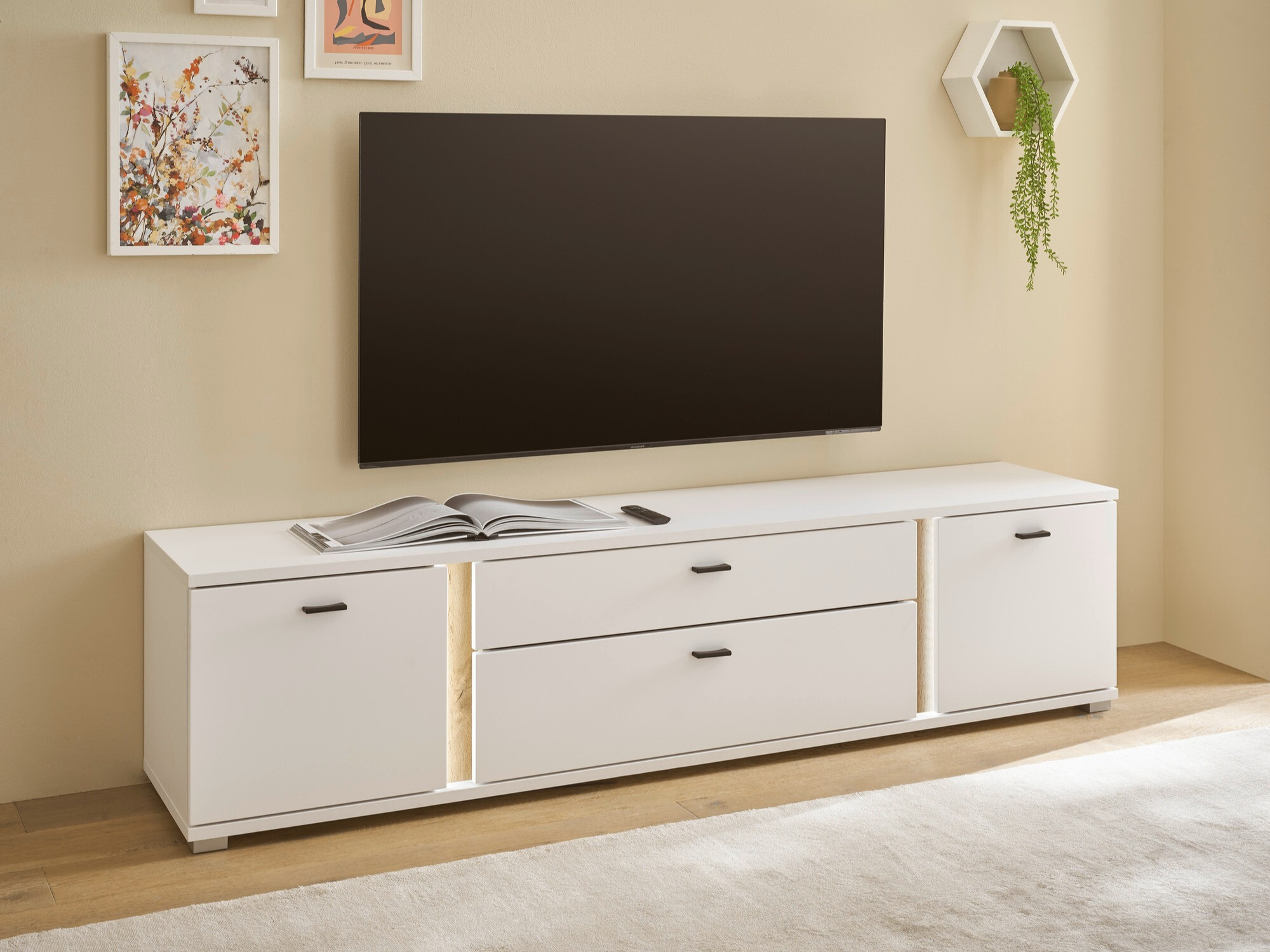 TV-meubel Avimavi 105 (Wit + Wotan eik)
