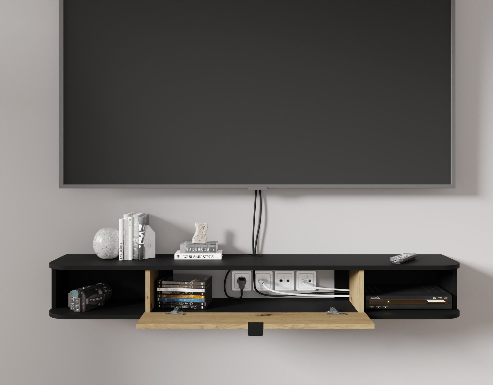 TV-meubel Buffalo 176 (Matzwart + Artisan eiken)