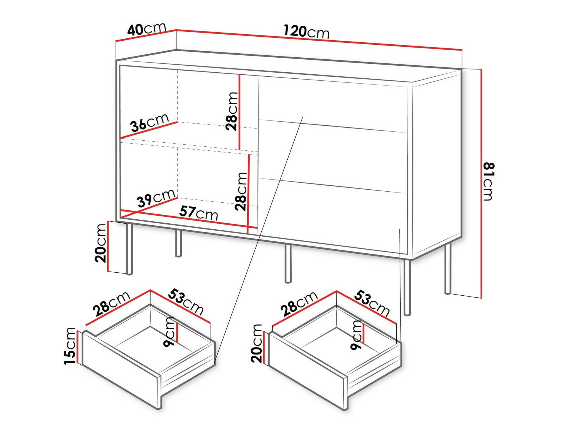 Ladekast Flosoru 101 (Notenhout + Zwart)