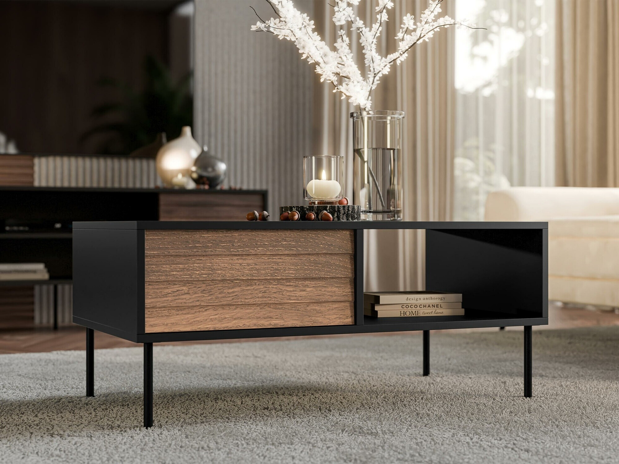 Salontafel Flosoru 103 (Notenhout + Zwart)