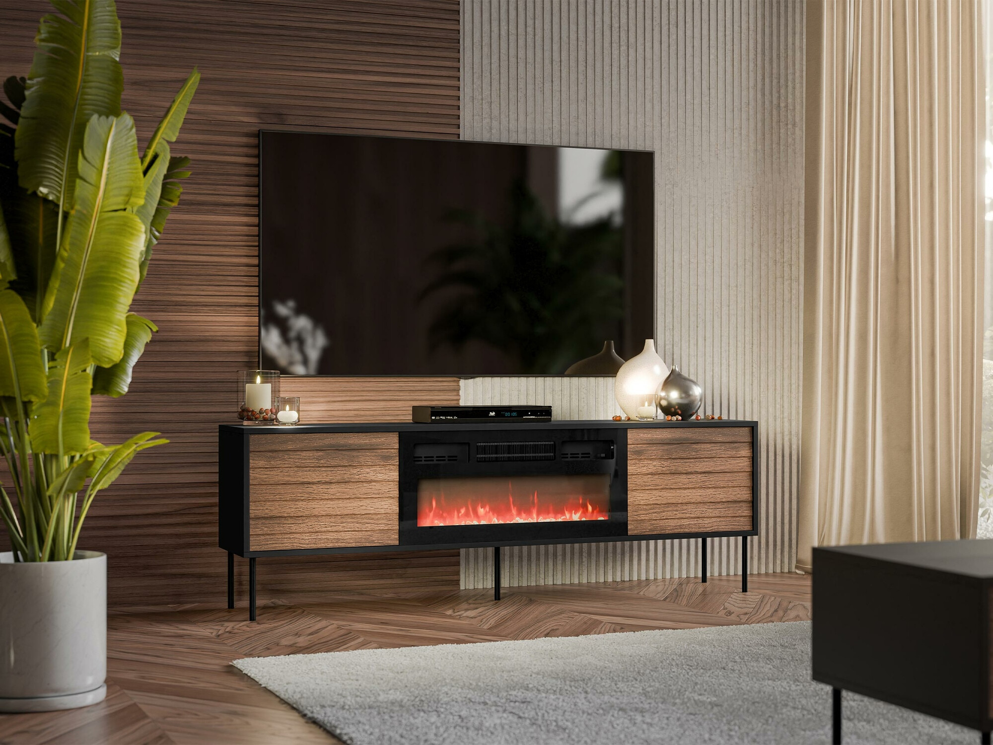 TV-meubel Flosoru 108 (Notenhout + Zwart)