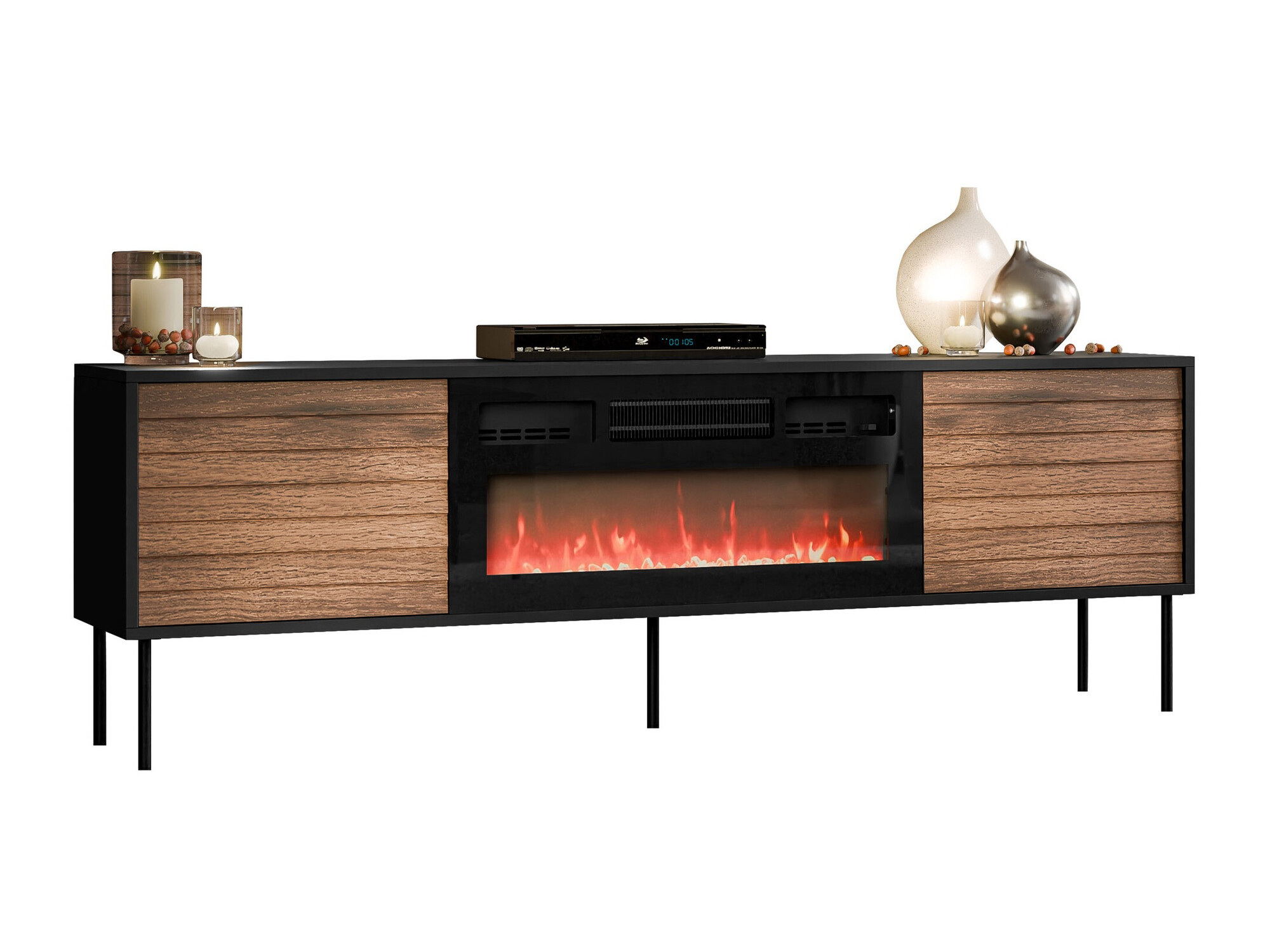 TV-meubel Flosoru 108 (Notenhout + Zwart)