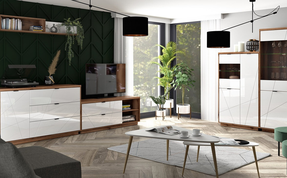 Boekenkast Fivale 102 (Donker delano-eik + Glanzend wit)