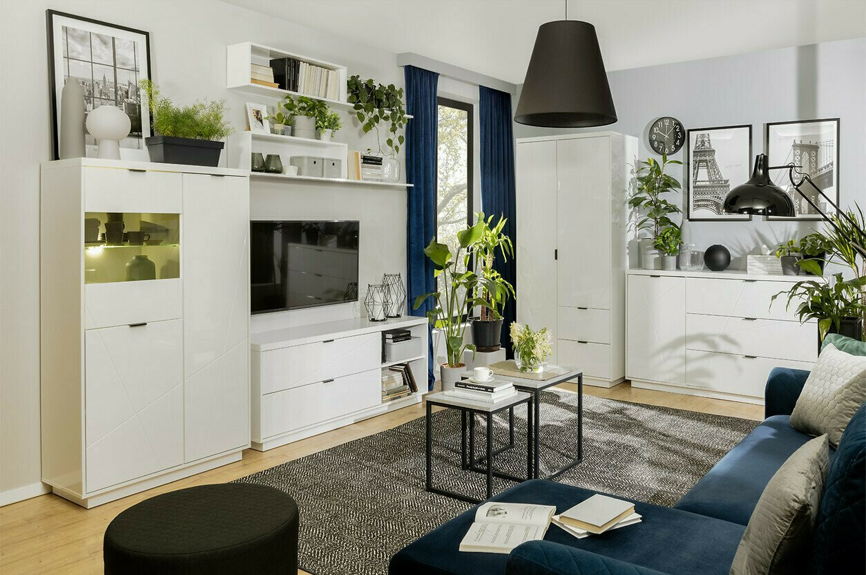 Boekenkast Fivale 103 (Glanzend wit + Wit)