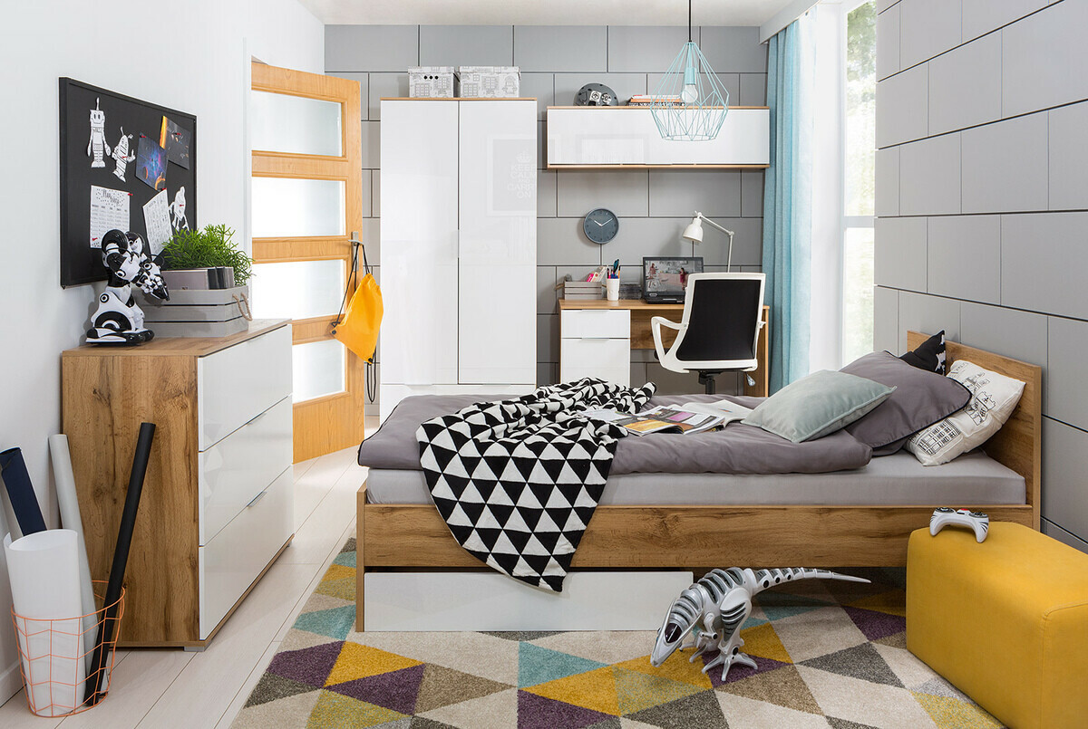 Bureau Tivetra 100 (Wotan eik + Glanzend wit)