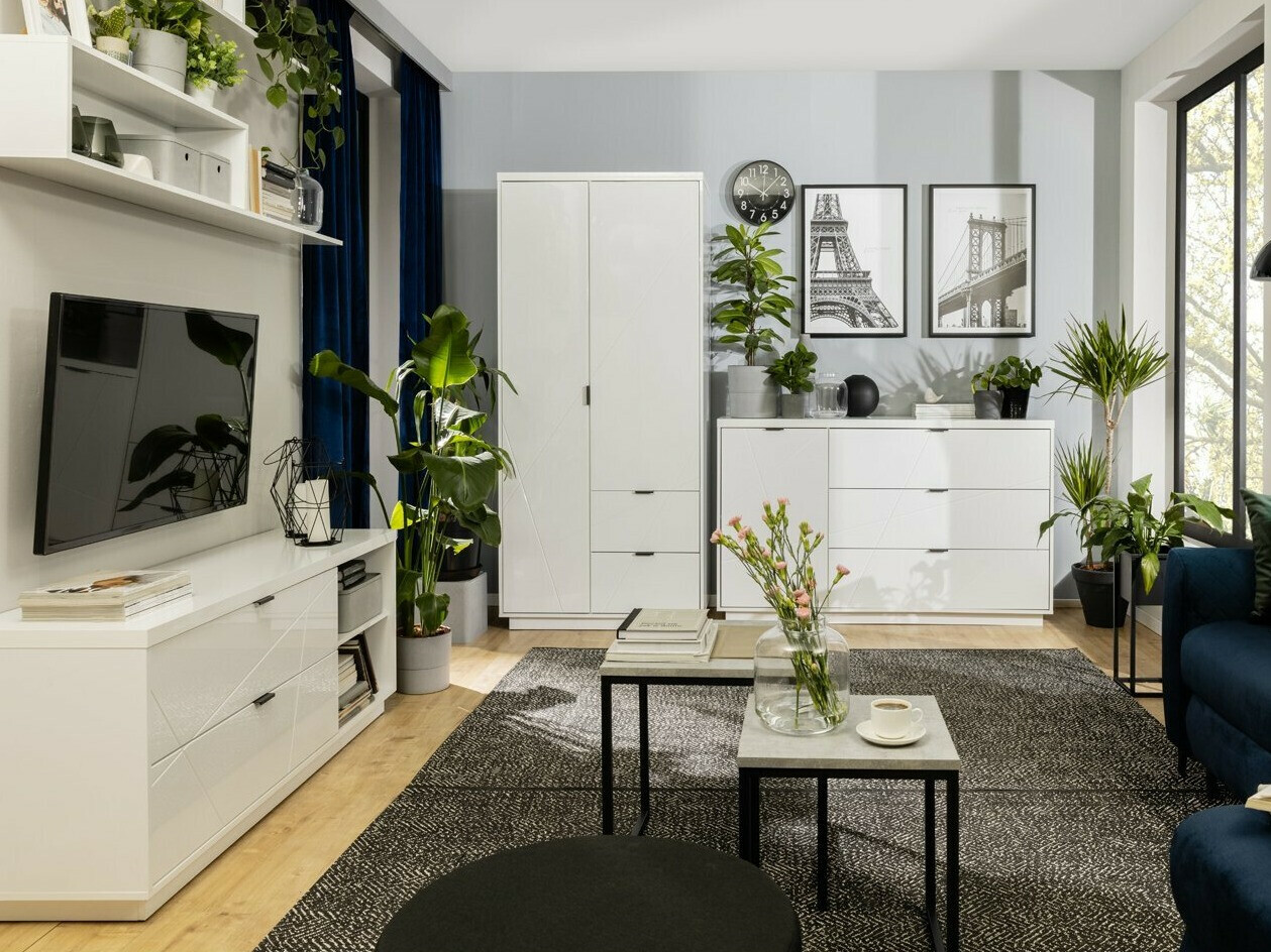 Kledingkast Fivale 105 (Glanzend wit + Wit)