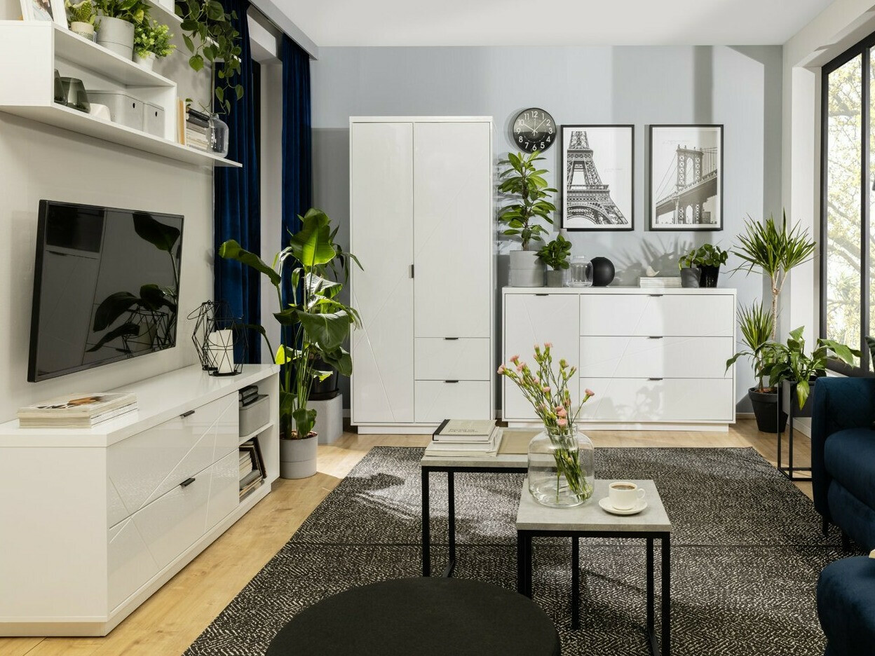 TV-meubel Fivale 104 (Glanzend wit + Wit)