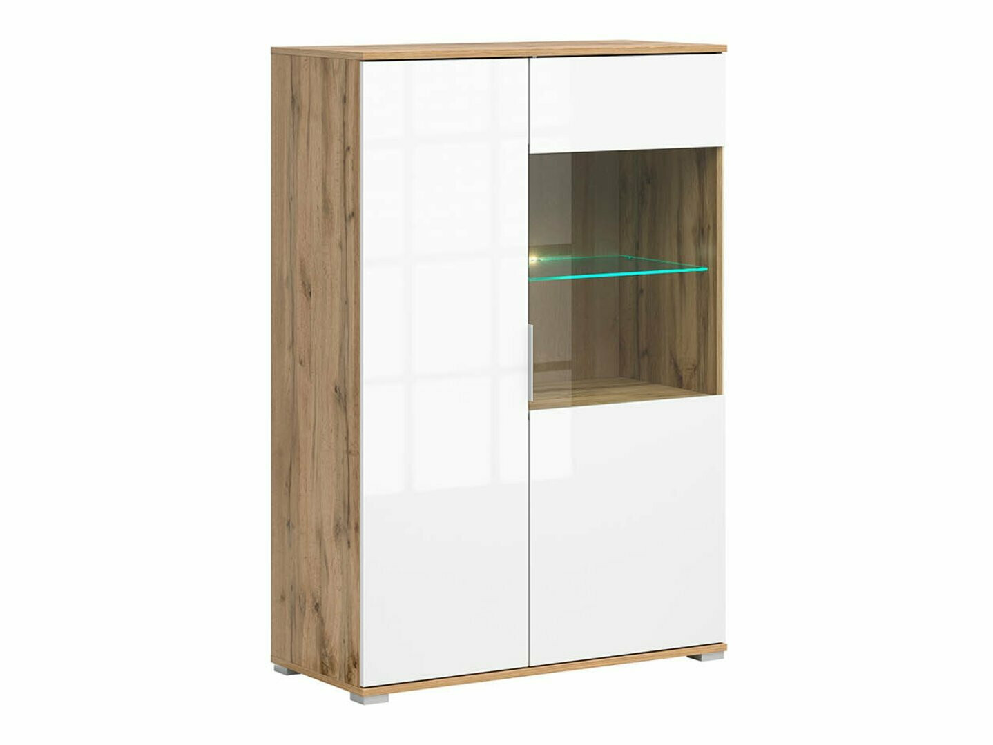 Dressoir Tivetra 107 (Wotan eik + Glanzend wit)