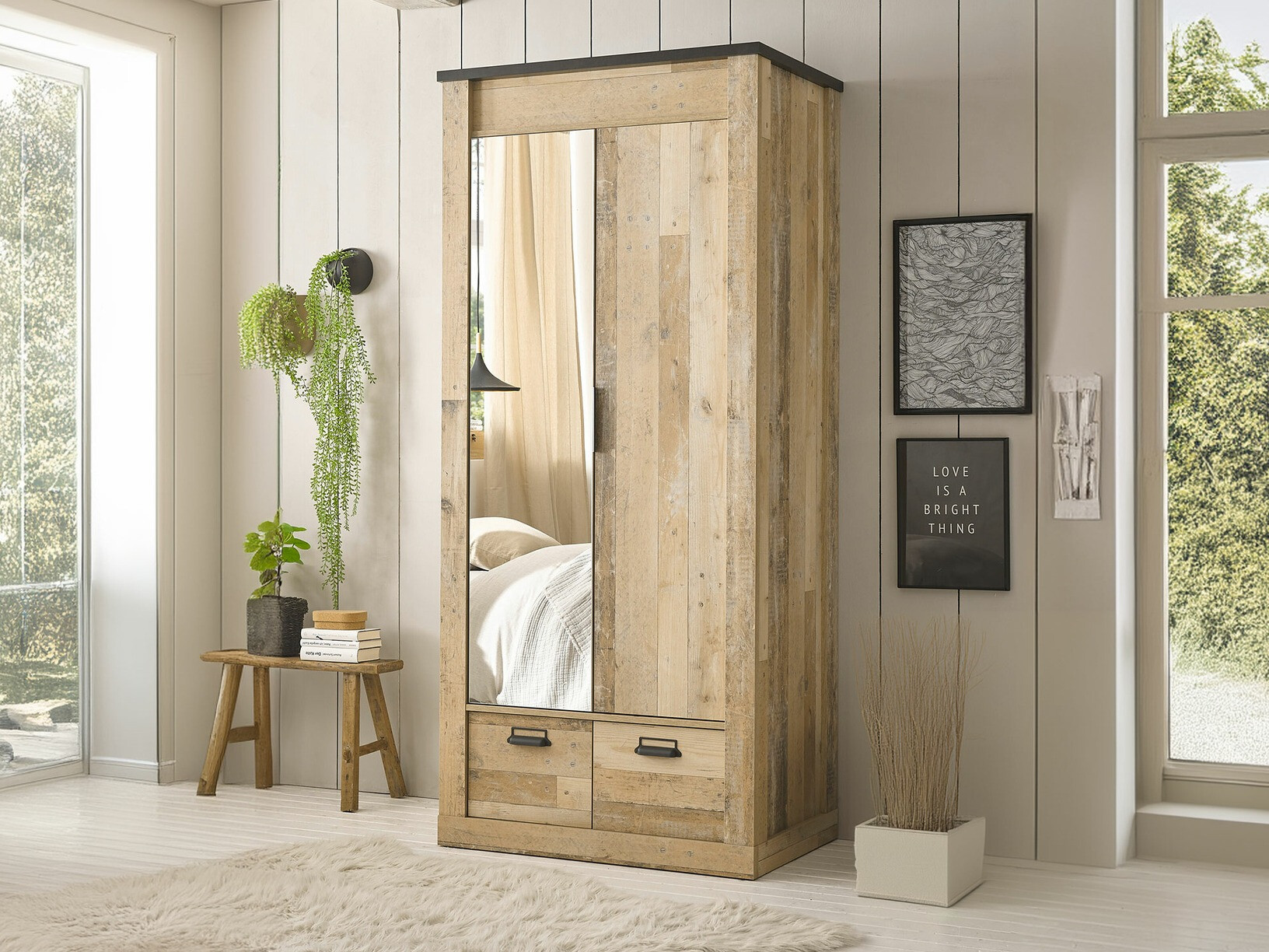 Kledingkast Cirtale 106 (Antraciet + Verouderd hout)