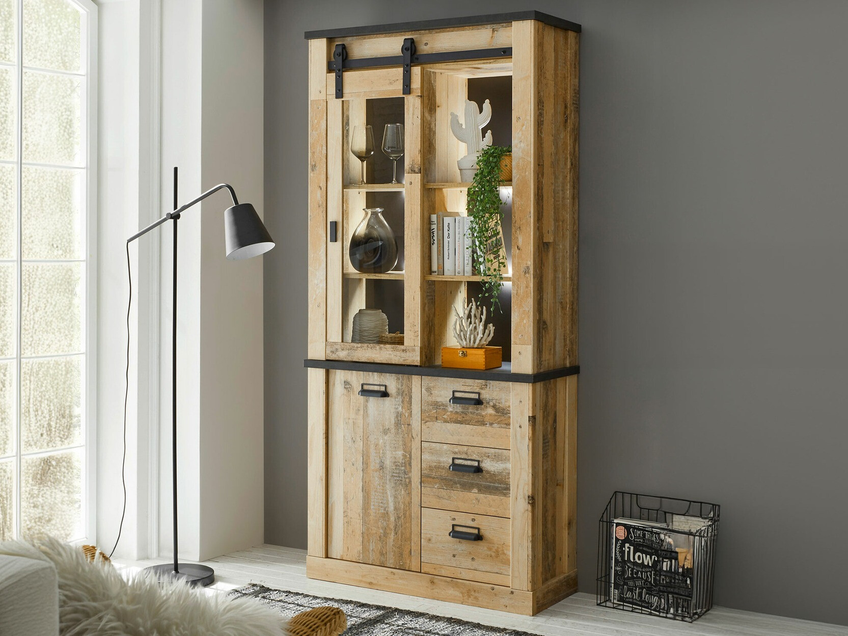 Boekenkast Cirtale 114 (Verouderd hout + Antraciet)