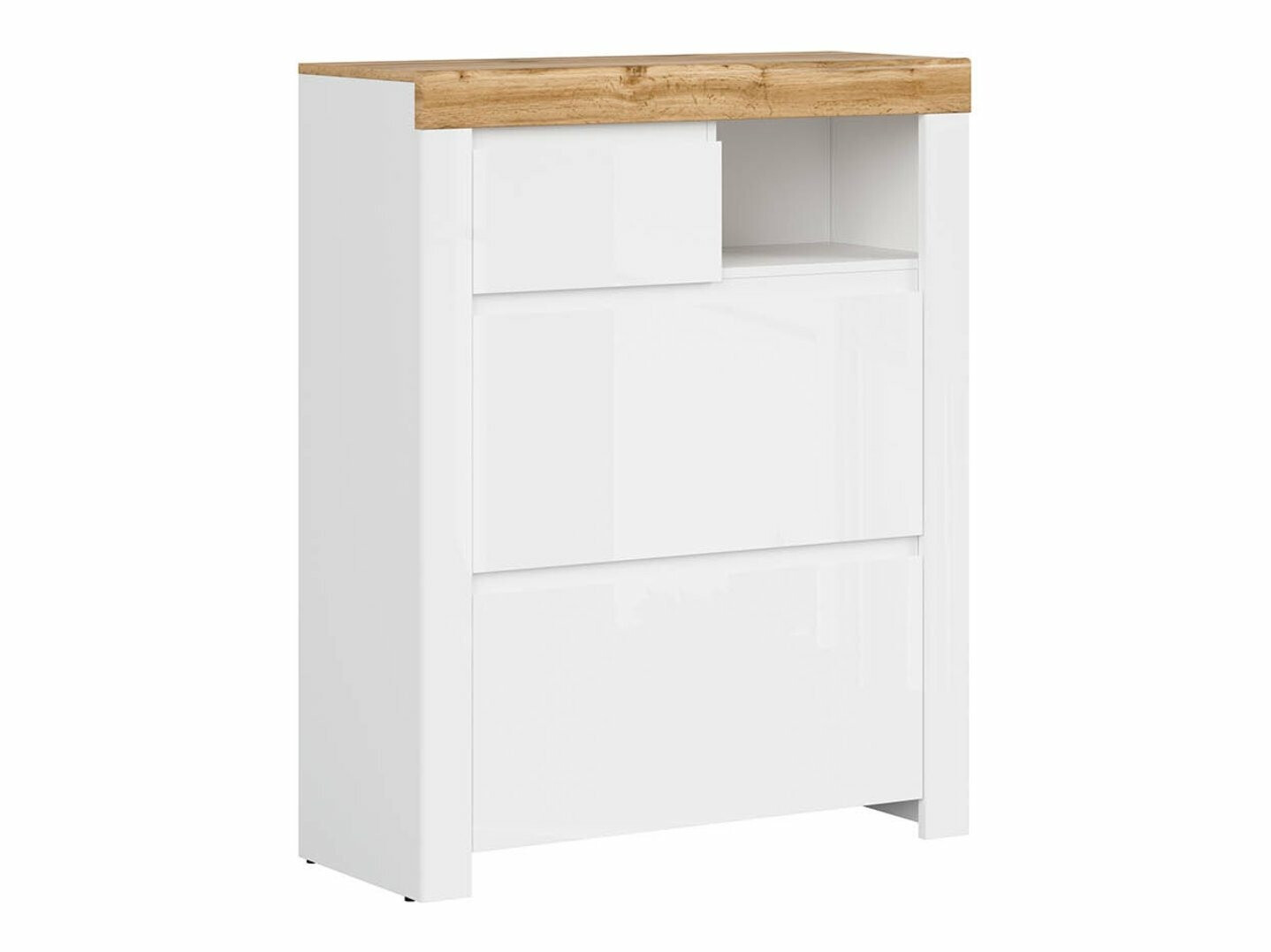 Schoenenkast Sonsoru 119 (Wit + Glanzend wit + Wotan eik)