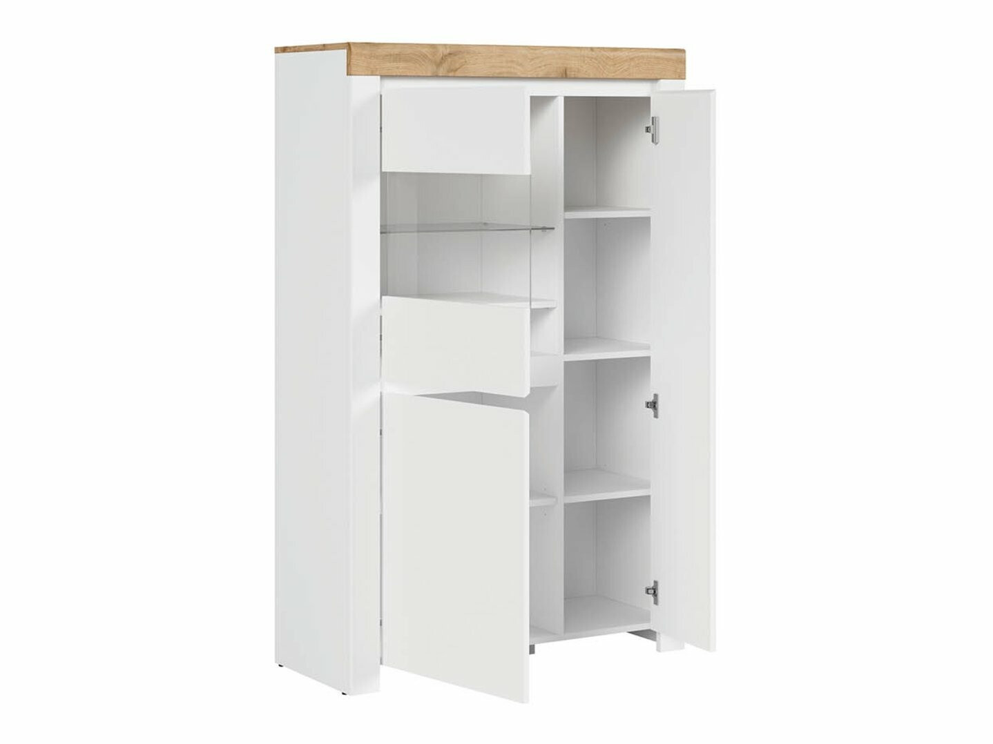 Boekenkast Sonsoru 105 (Wit + Glanzend wit + Wotan eik)