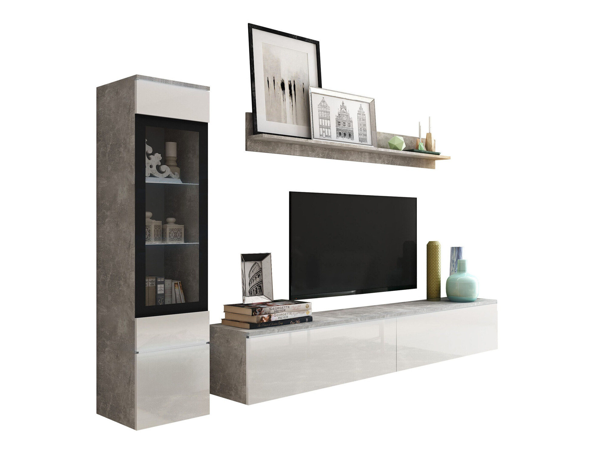 Woonkamerset Mirfivo 100 (Beton + Glanzend wit)