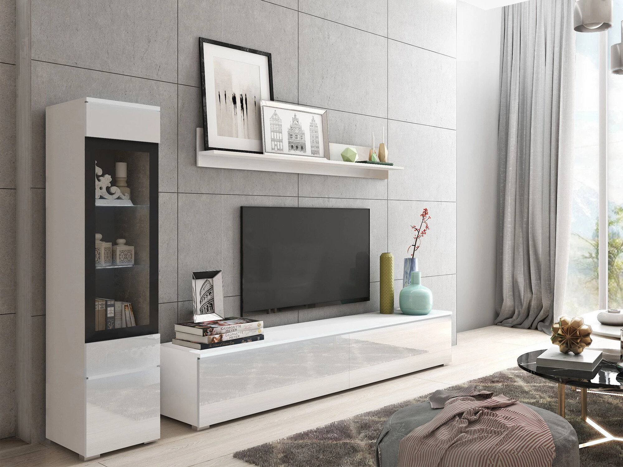 Woonkamerset Mirfivo 100 (Wit + Glanzend wit)