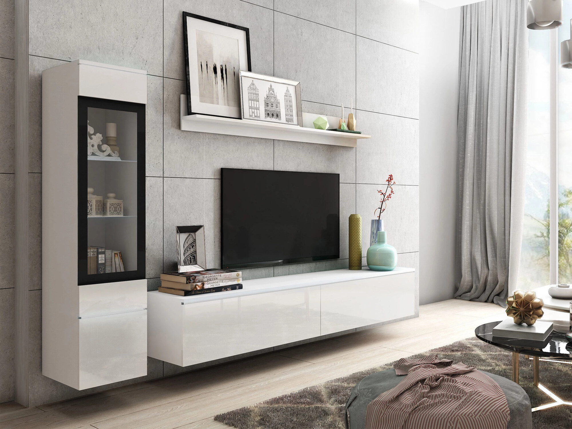 Woonkamerset Mirfivo 100 (Wit + Glanzend wit)