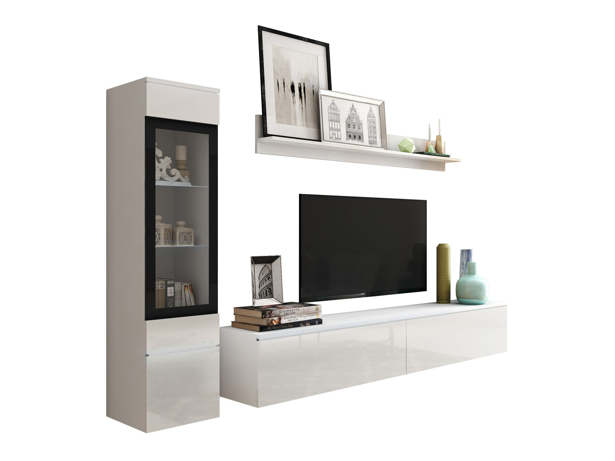Woonkamerset Mirfivo 100 (Wit + Glanzend wit)