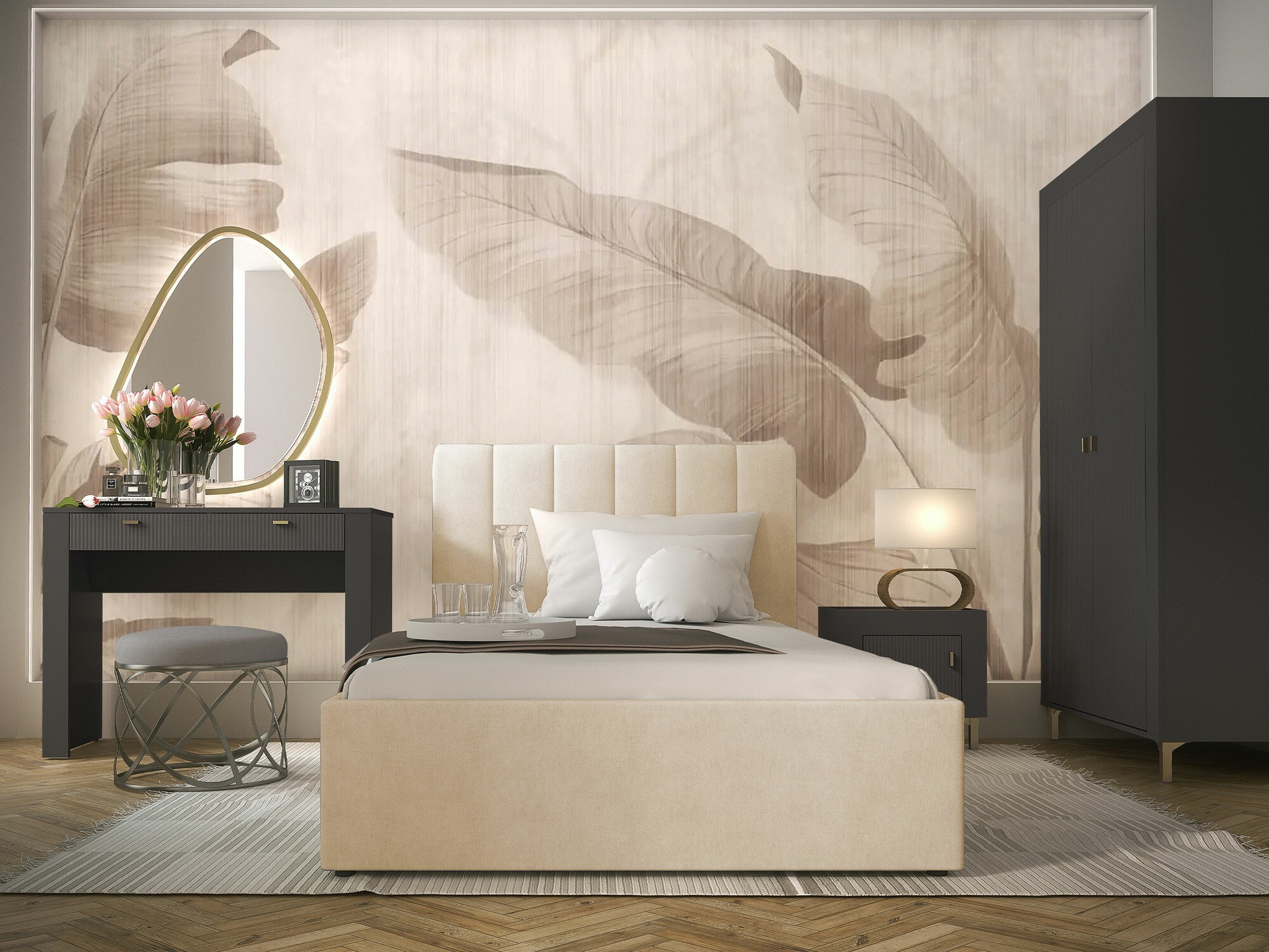 Slaapkamerset Mormavu 112 (Matzwart + Beige)