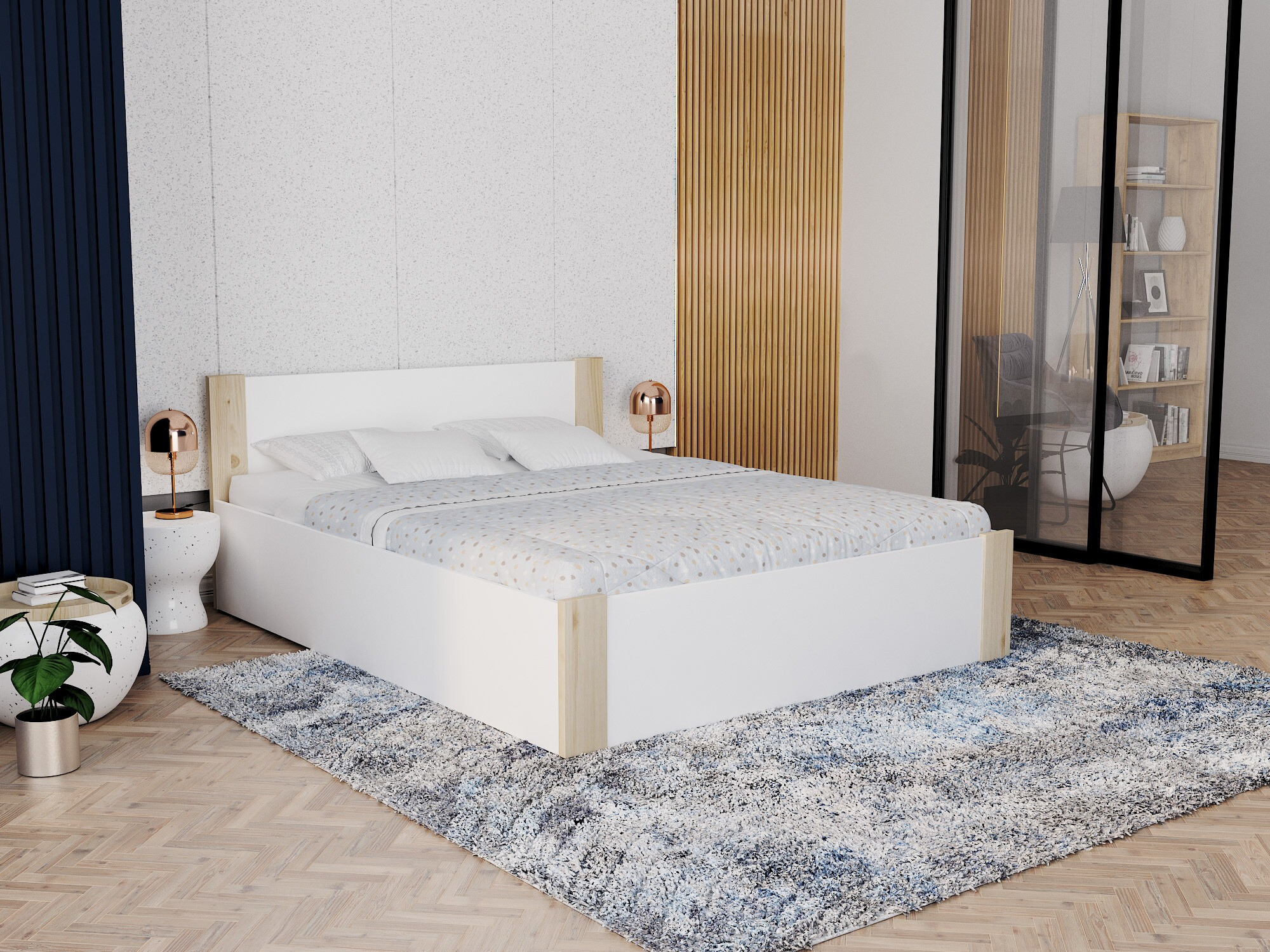 Bed Aurora 154 (Wit + Grenen)