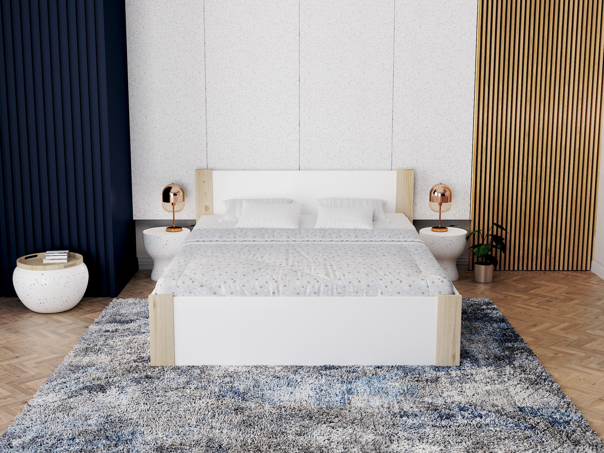 Bed Aurora 154 (Wit + Grenen)