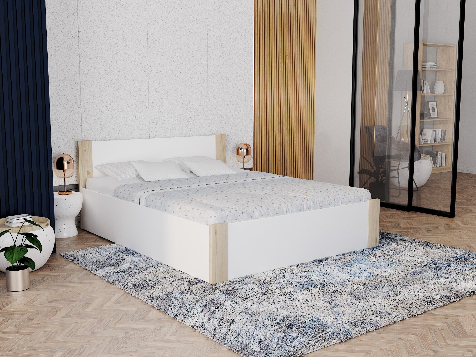 Bed Aurora 154 (Wit + Grenen)