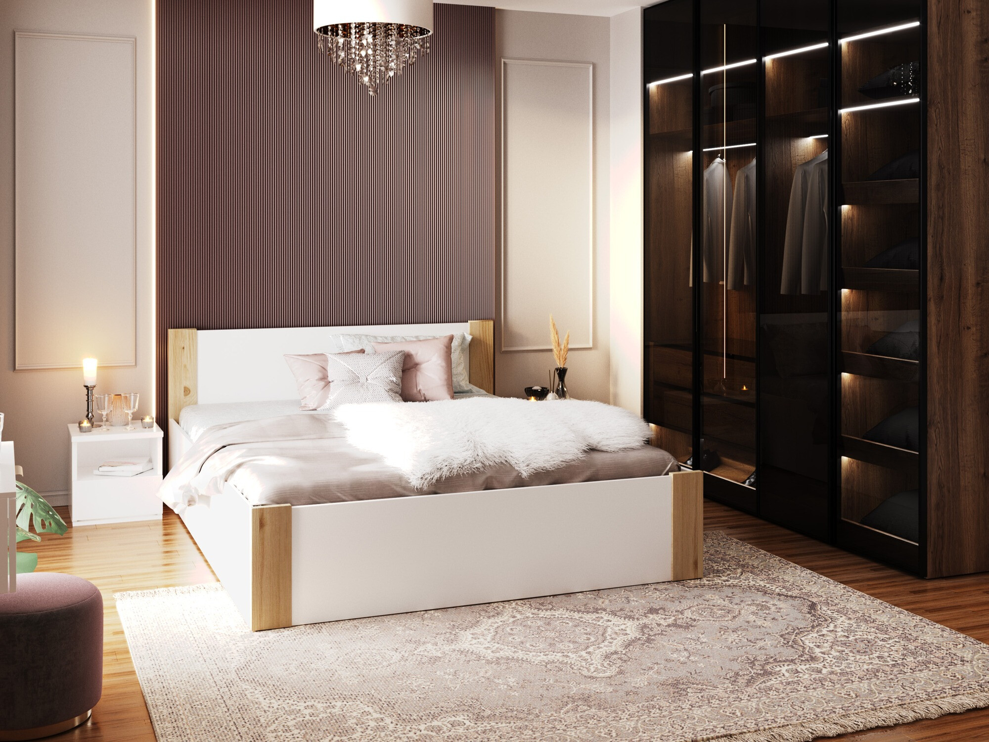 Bed Aurora 155 (Wit + Grenen)