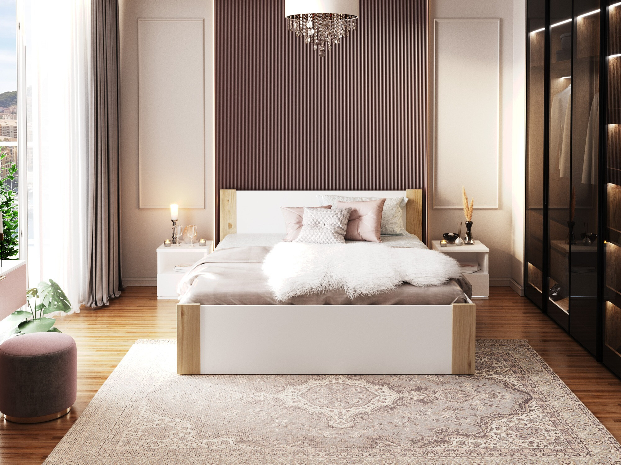 Bed Aurora 155 (Wit + Grenen)